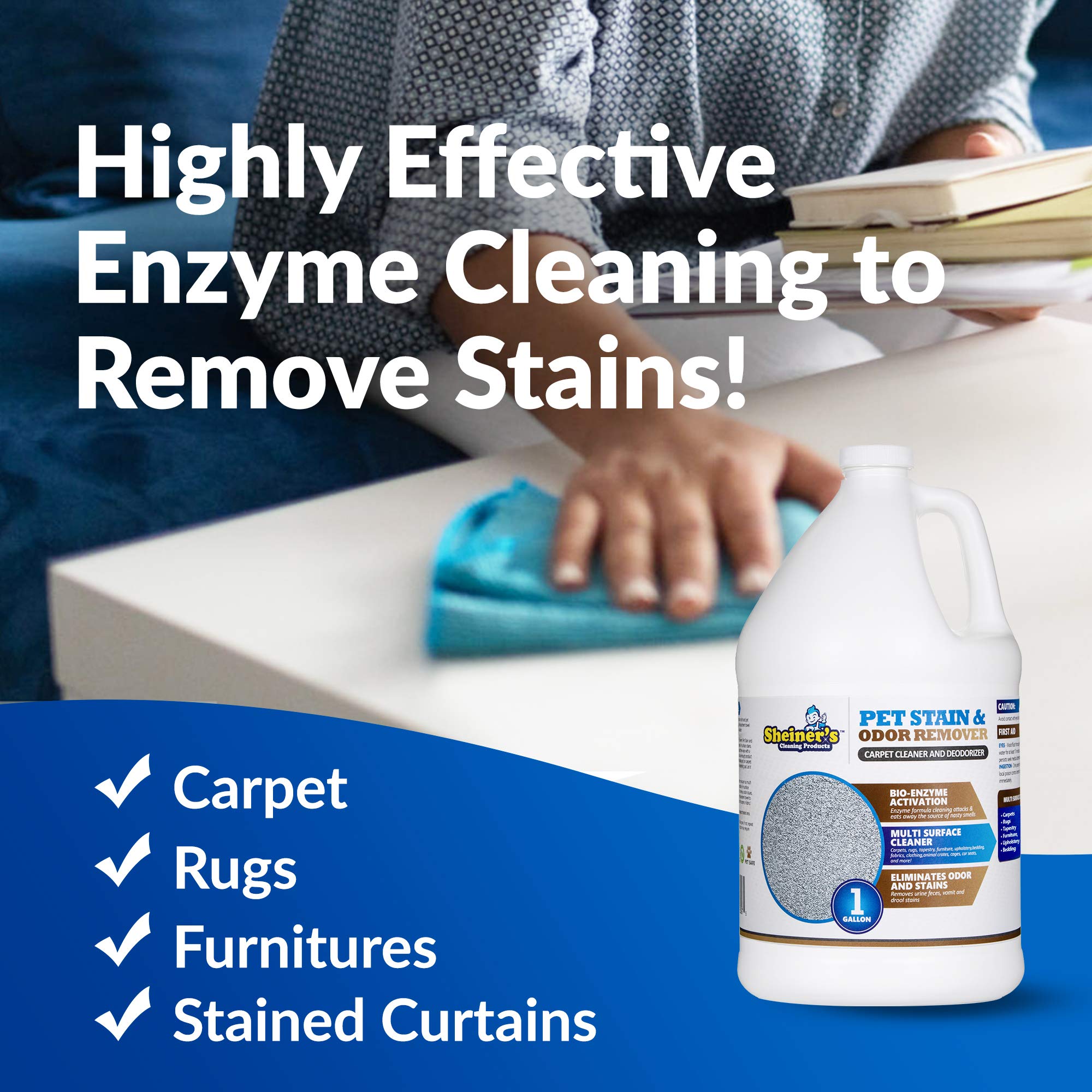 مزيل البقع والروائح الكريهة للحيوانات الاليفة من شينرز - 1 جالون - منظف انزيم حيوي متطور ومزيل للروائح الكريهة للكلاب والقطط - غير سام وآمن على الاطفال