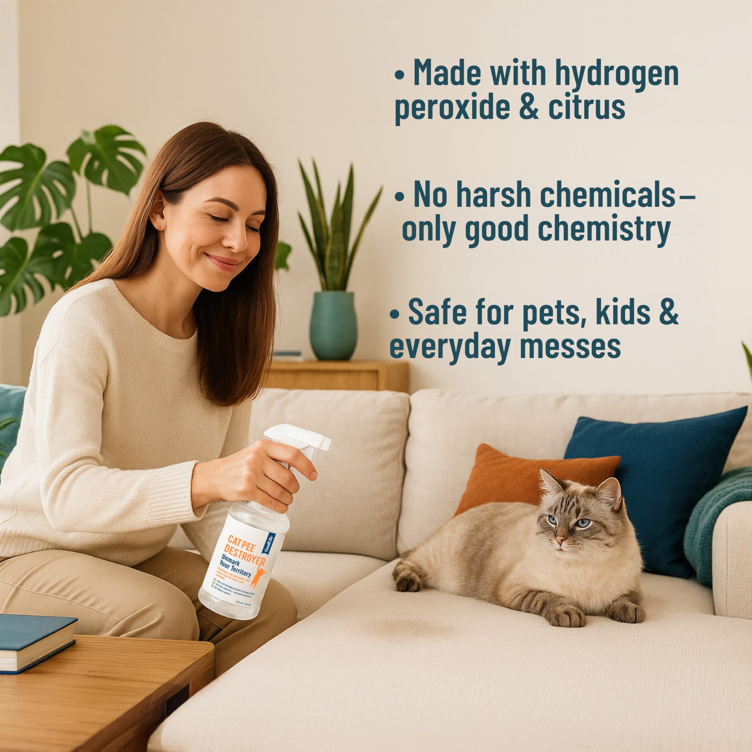 مزيل رائحة بول القطط من جود لايف سولوشنز - مزيل روائح بول القطط للمنزل - مزيل الروائح الكريهة للقطط لصندوق الفضلات والسجاد والمراتب والارائك والاثاث والارضيات - 32 اونصة