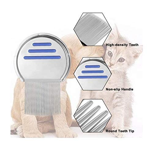 مشط ستانلس ستيل لازالة القمل والصبئان والبراغيث من الكلاب والقطط الاليفة بمقبض دائري مانع للانزلاق