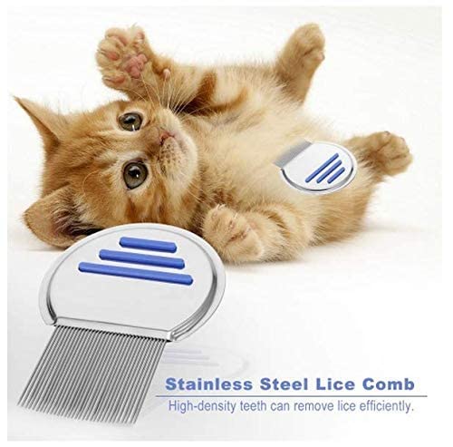 مشط ستانلس ستيل لازالة القمل والصبئان والبراغيث من الكلاب والقطط الاليفة بمقبض دائري مانع للانزلاق
