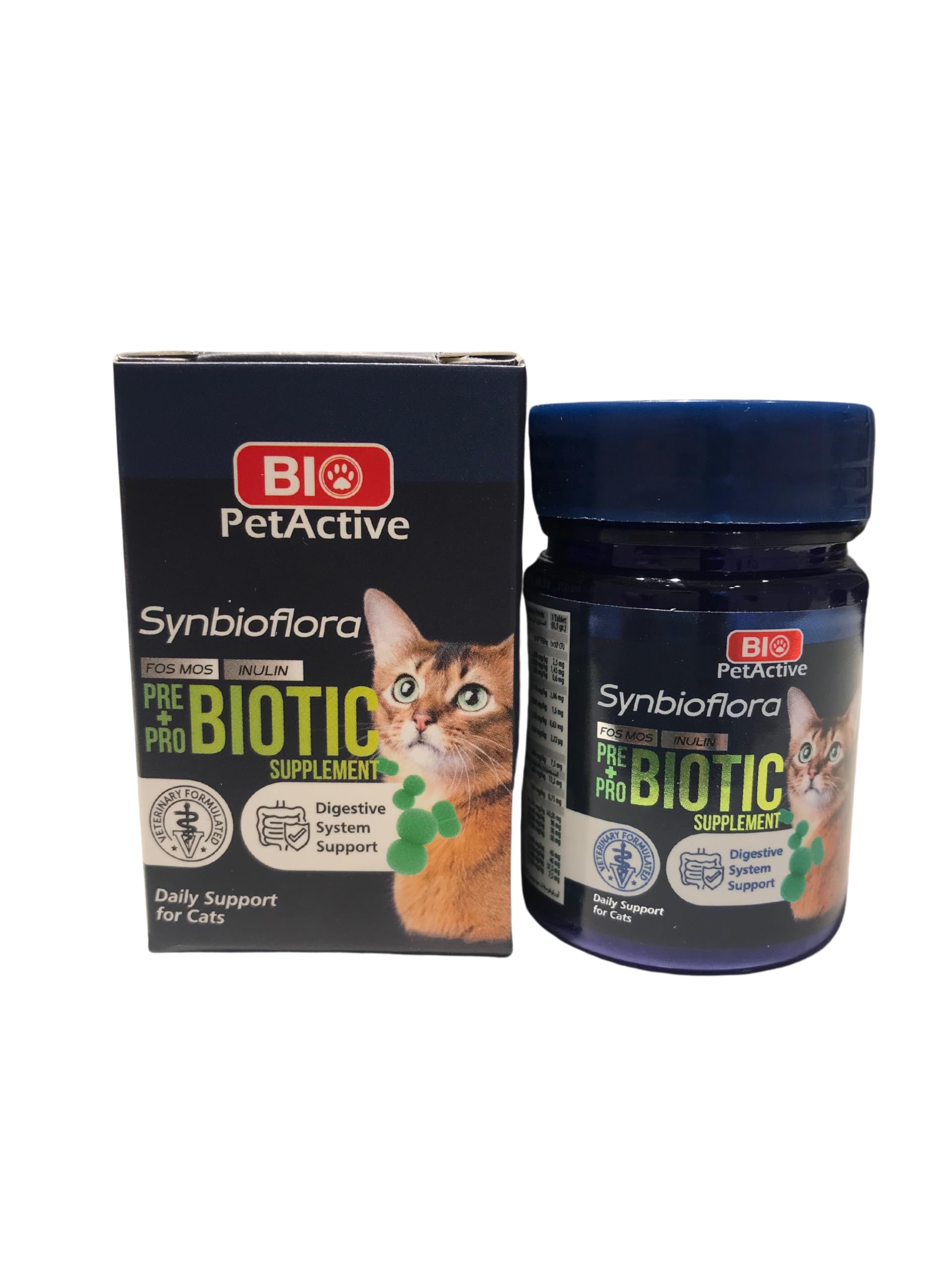 مكمل غذائي سينبيوفلورا لدعم الجهاز الهضمي للقطط من بيو بيت اكتيف، 60 قرص 30 جم