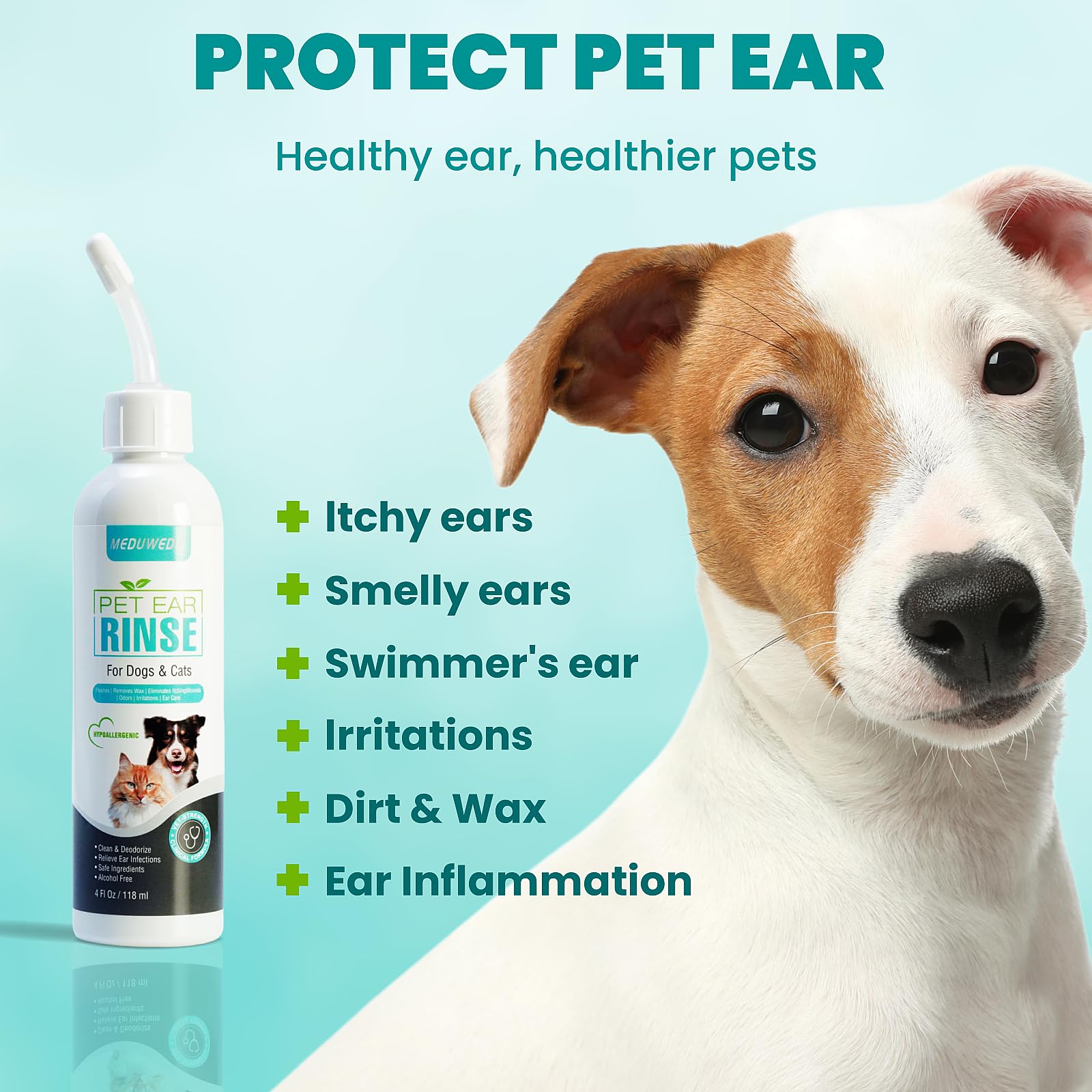 مناديل مبللة لتنظيف الاذن والاصابع من ميدوويدو، 60 قطعة، منظف اذن الكلب، مجموعة العناية بالكلاب والقطط، وسادات تنظيف العين ناعمة وسهلة، تزيل الشمع والاوساخ وتمنع الروائح الكريهة والحكة وغير المهيجة