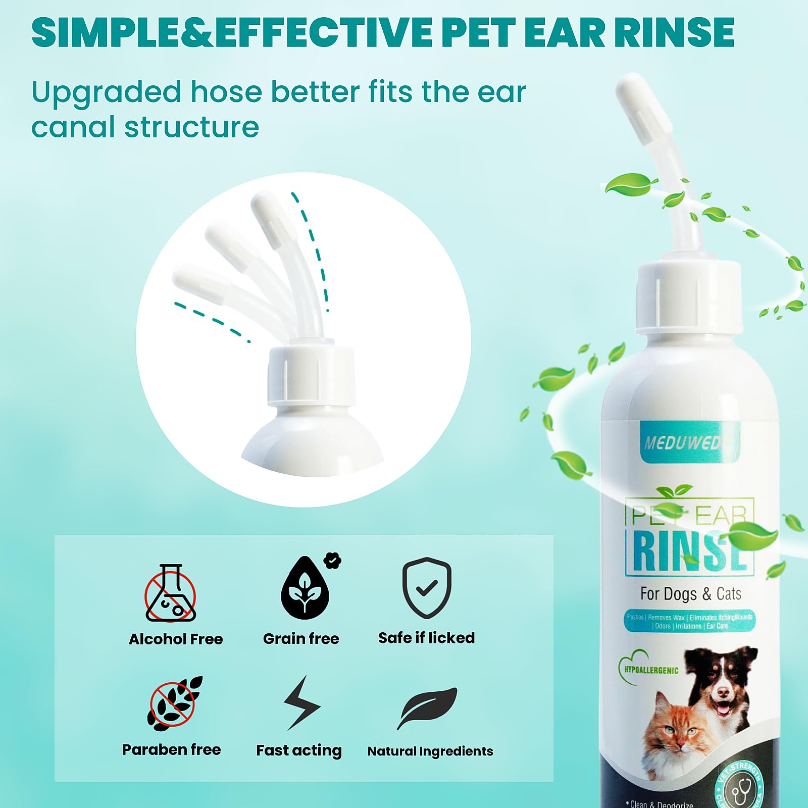 مناديل مبللة لتنظيف الاذن والاصابع من ميدوويدو، 60 قطعة، منظف اذن الكلب، مجموعة العناية بالكلاب والقطط، وسادات تنظيف العين ناعمة وسهلة، تزيل الشمع والاوساخ وتمنع الروائح الكريهة والحكة وغير المهيجة