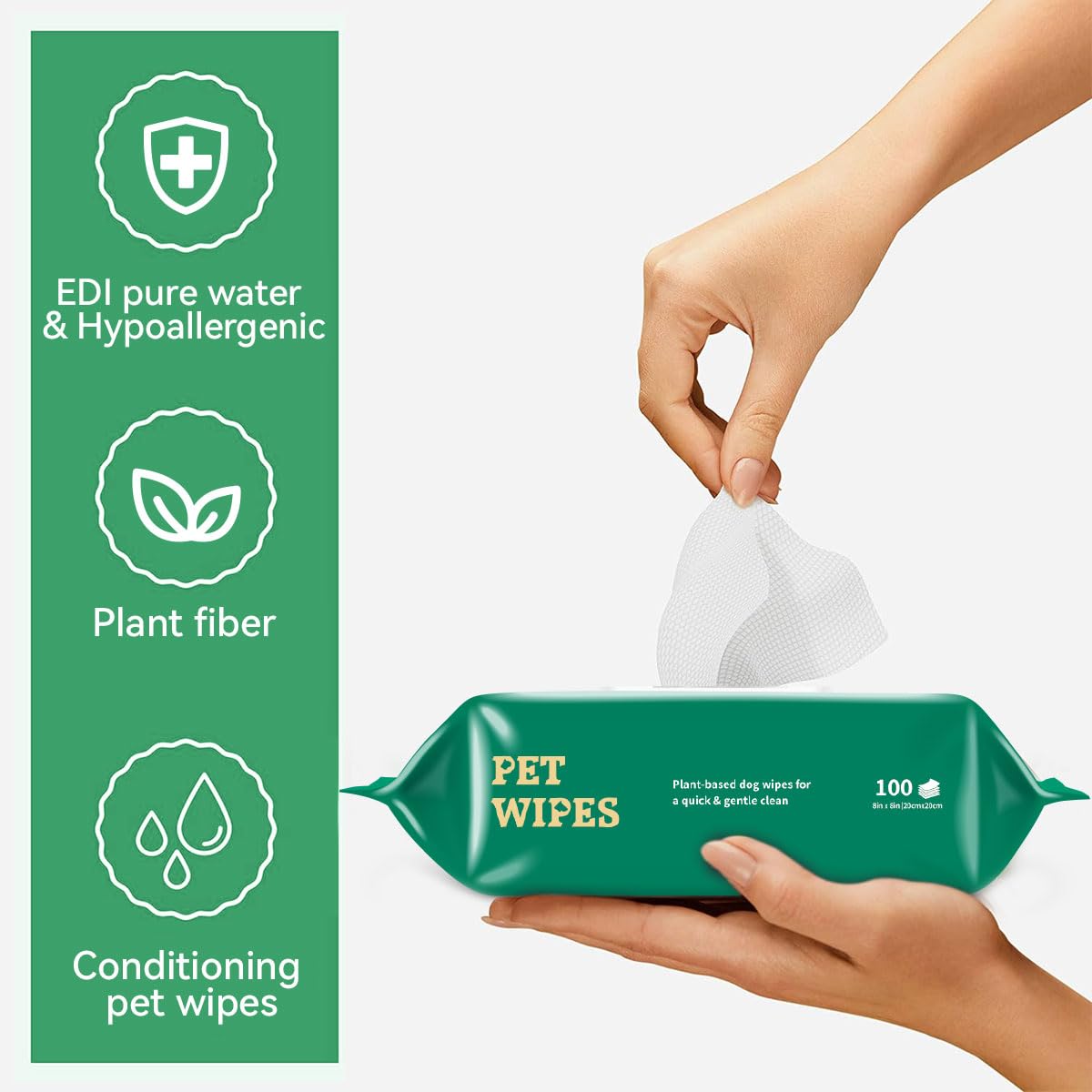 مناديل مبللة للكلاب والحيوانات الأليفة، مضادة للحساسية وغير معطرة بسماكة عالية، لتنظيف الكفوف والأذنين والمؤخرة والوجه والعينين، للاستخدام في المنزل أو أثناء التنقل والسفر من اي سي في في، عبوة 100