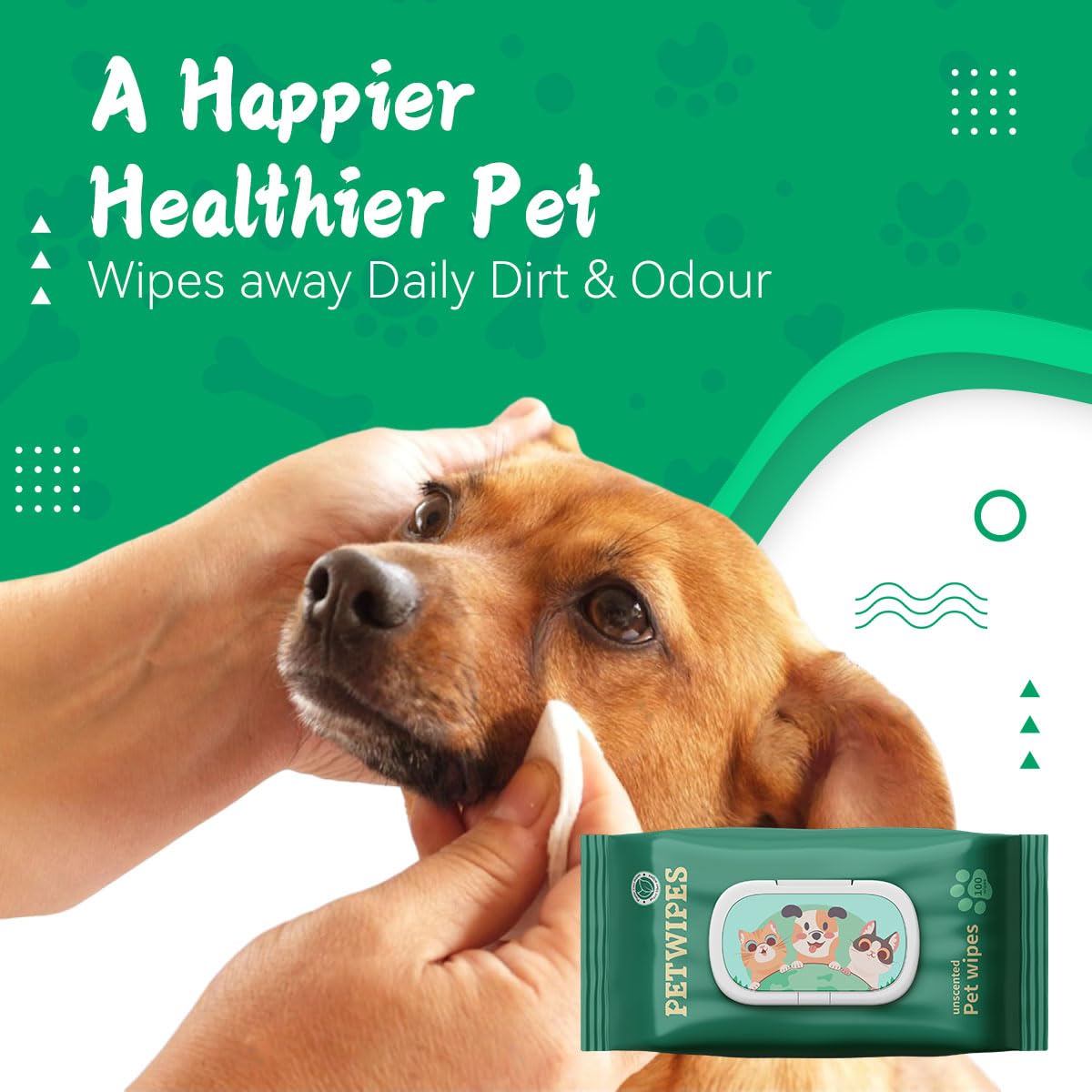 مناديل مبللة للكلاب والحيوانات الأليفة، مضادة للحساسية وغير معطرة بسماكة عالية، لتنظيف الكفوف والأذنين والمؤخرة والوجه والعينين، للاستخدام في المنزل أو أثناء التنقل والسفر من اي سي في في، عبوة 100