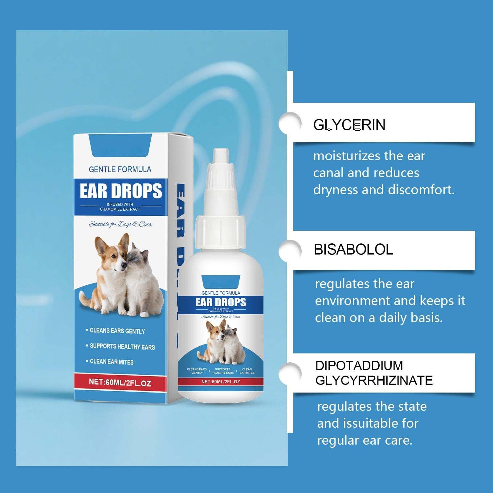 منظف اذن للكلاب والقطط لتهدئة الحكة والالتهابات من الميكاكوز، منظف أذني الكلاب للعناية اليومية وإزالة الأوساخ وتراكم الشمع والروائح بلطف