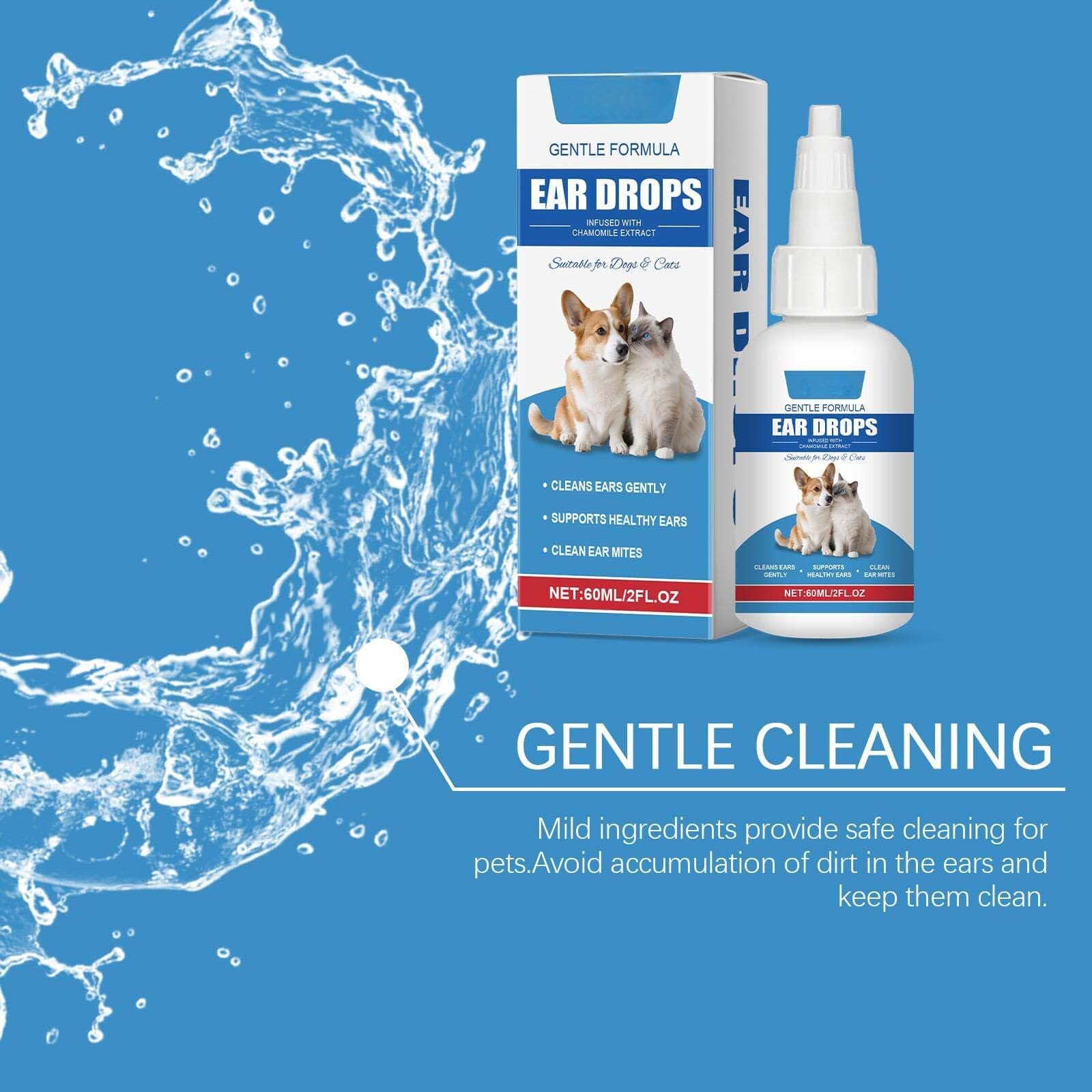 منظف اذن للكلاب والقطط لتهدئة الحكة والالتهابات من الميكاكوز، منظف أذني الكلاب للعناية اليومية وإزالة الأوساخ وتراكم الشمع والروائح بلطف