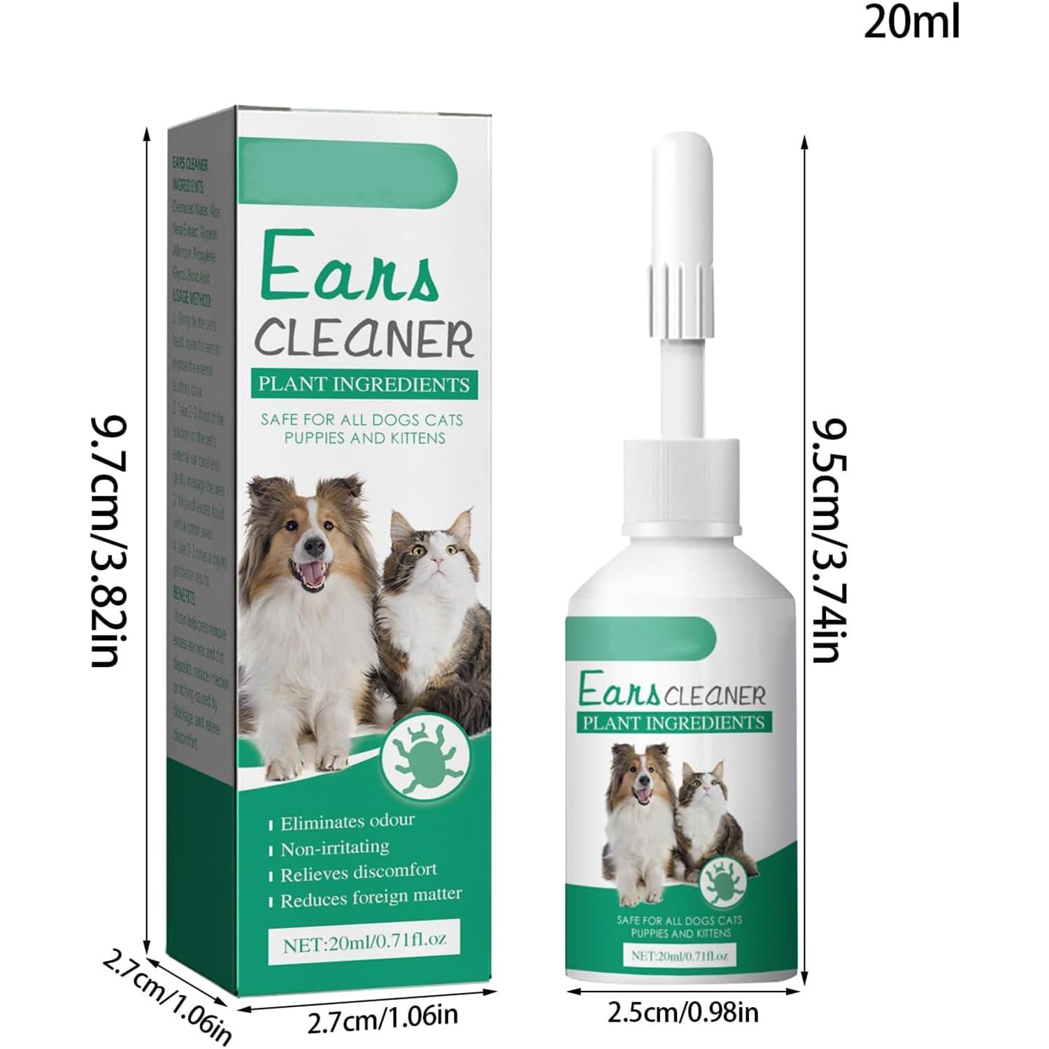 منظف اذن متطور للكلاب والقطط من ماكبيتي، محلول طبيعي للاذن لتخفيف الحكة وازالة الروائح الكريهة، ينظف قناة الاذن ويمنع العدوى، عناية متطورة لطيفة باذنين الكلاب والقطط (20 مل)