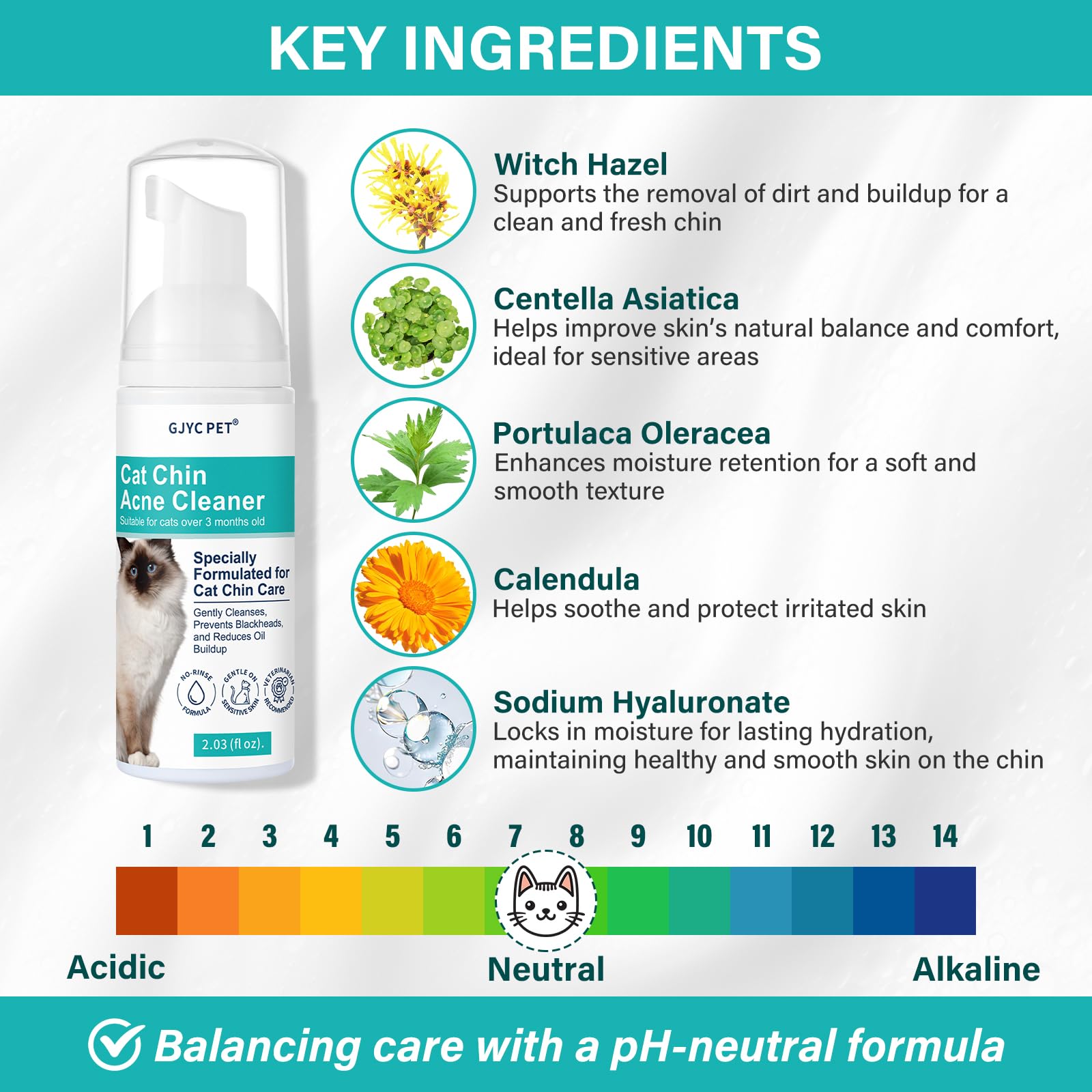 منظف حب الشباب والذقن للقطط من جي جيه واي سي - مزيل الرؤوس السوداء والبثور بدون شطف مع فرشاة، تركيبة ترطيب لطيفة لبشرة القطط الحساسة والتحكم في الزيوت والحطام