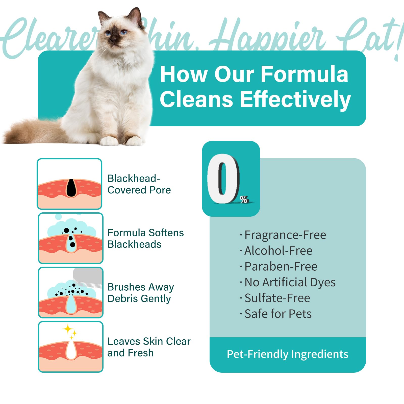 منظف حب الشباب والذقن للقطط من جي جيه واي سي - مزيل الرؤوس السوداء والبثور بدون شطف مع فرشاة، تركيبة ترطيب لطيفة لبشرة القطط الحساسة والتحكم في الزيوت والحطام