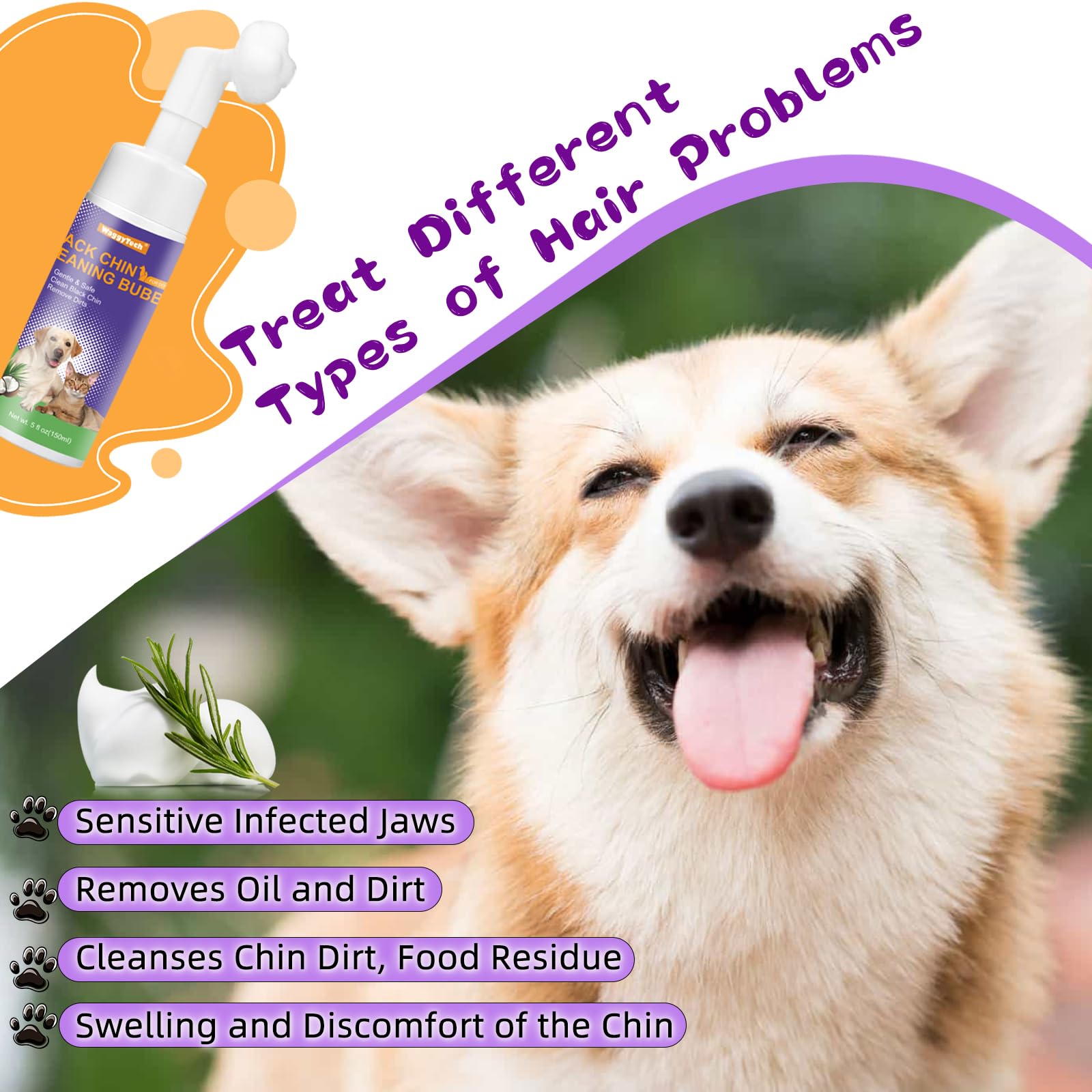 منظف حب الشباب والذقن من كات بلاك 5 اونصة (150 مل)، موس للعناية بالحيوانات الاليفة بدون شطف مع راس فرشاة ناعمة، يزيل الرؤوس السوداء ويزيل الشحوم من الذيل، ويعالج شعر الحيوانات الاليفة