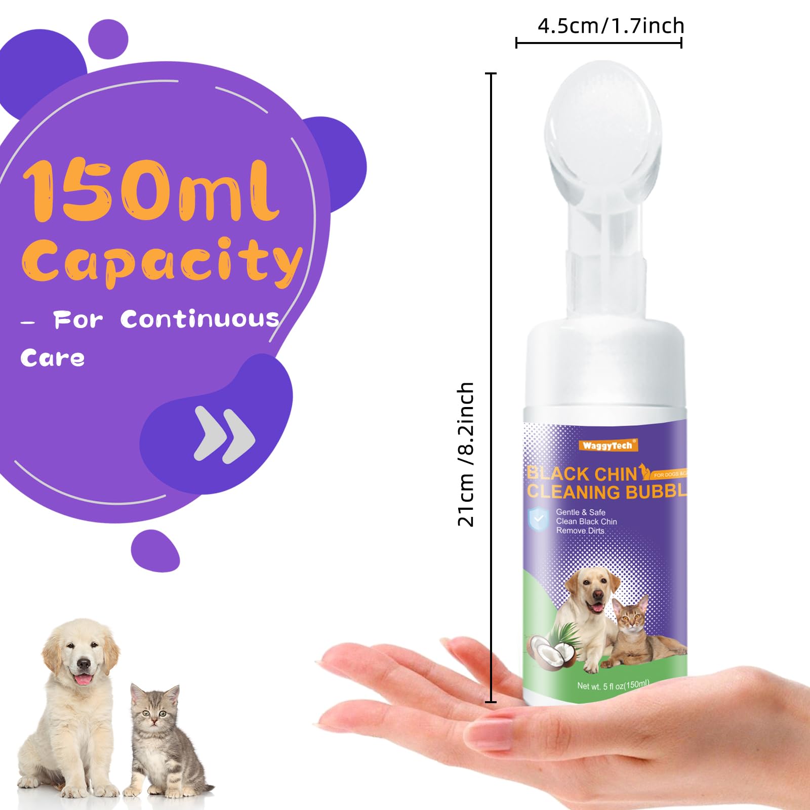 منظف حب الشباب والذقن من كات بلاك 5 اونصة (150 مل)، موس للعناية بالحيوانات الاليفة بدون شطف مع راس فرشاة ناعمة، يزيل الرؤوس السوداء ويزيل الشحوم من الذيل، ويعالج شعر الحيوانات الاليفة