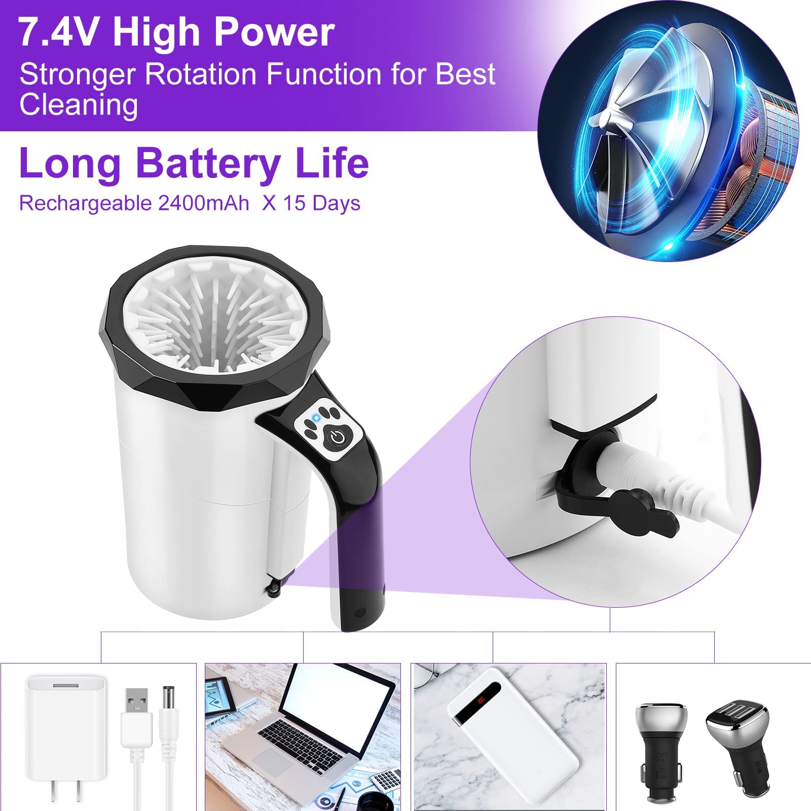 منظف مخالب الكلاب الاوتوماتيكي القابل لاعادة الشحن من تيريفي كوب غسيل 2 في 1 الحيوانات الاليفة المحمول مع فرشاة سيليكون ناعمة غسالة قدم مناسبة للعناية بالكلاب الكبيرة