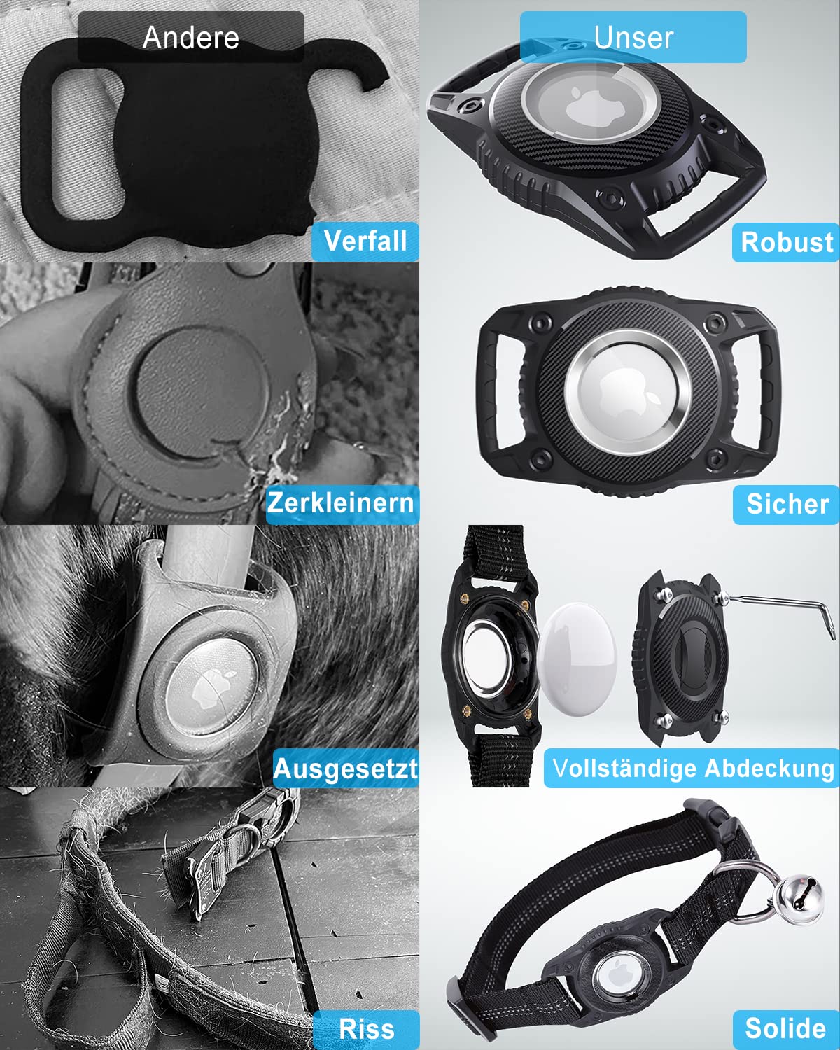 وانونتا طوق اير تاغ للقطط - طوق كلب ايرتاغ - طوق اير تاغ - طوق للقطط من النايلون العاكس مع حافظة ايرتاج مقاومة للماء وجرس، جهاز تتبع GPS مدمج بدلاية ابل ايرتاج