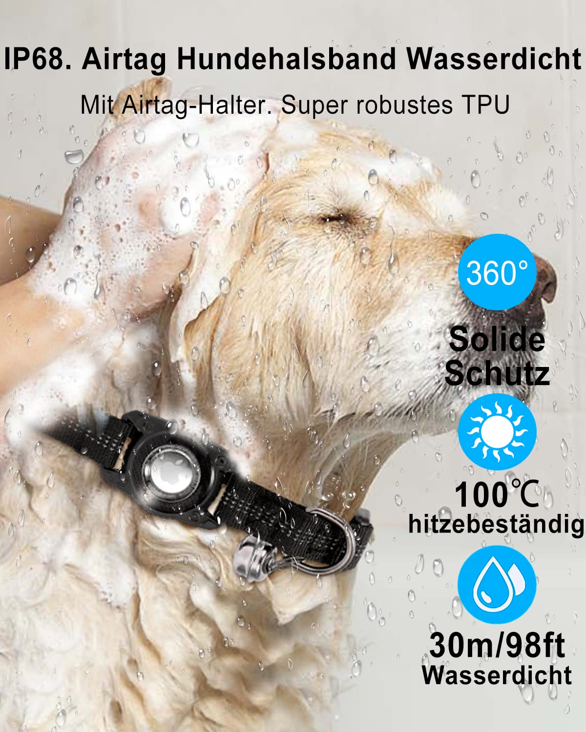 وانونتا طوق اير تاغ للقطط - طوق كلب ايرتاغ - طوق اير تاغ - طوق للقطط من النايلون العاكس مع حافظة ايرتاج مقاومة للماء وجرس، جهاز تتبع GPS مدمج بدلاية ابل ايرتاج