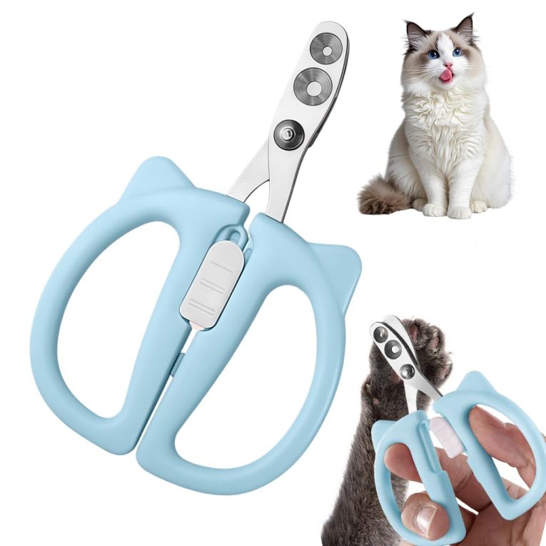 HASTHIP® Cat Nail Clipper, Stainless Steel Pet Nail Trimmer, Safe Sharp Grooming Clipper with 2-Size Holes, Precise Paw Grooming Cutter for Cats & Kittens