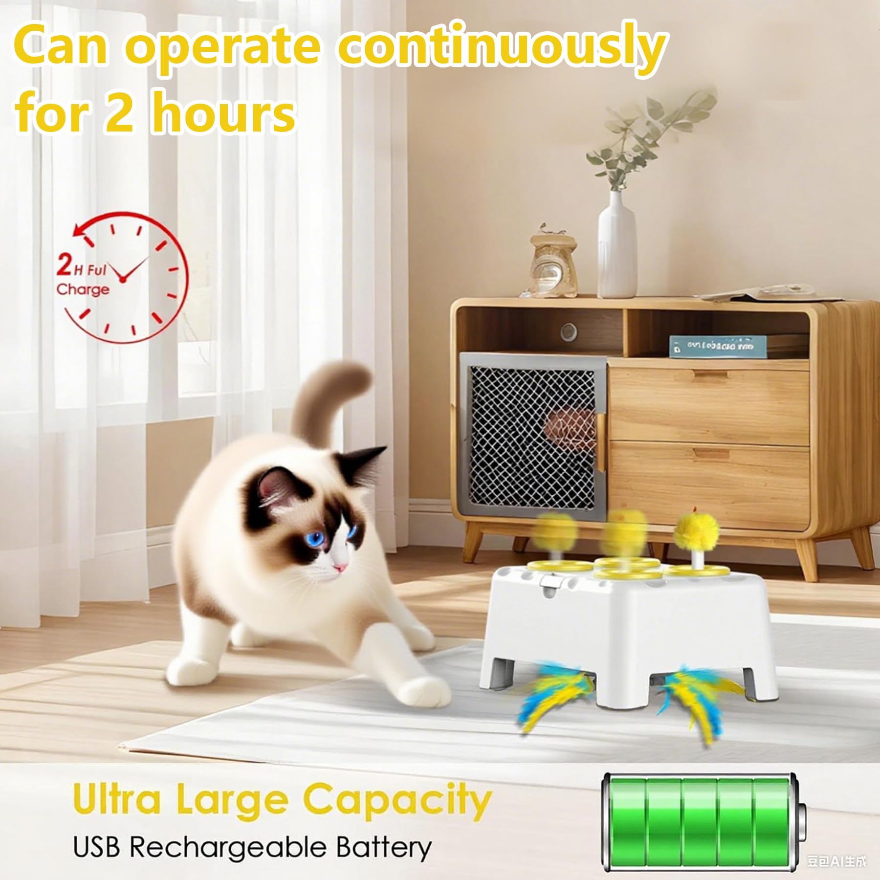 STERIX 2-in-1 Interactive Cat Toy for Indoor Cats Automatic Kitten Toys Moving Concealed Feathers,4 Holes Mice Whack A Mole Cat Kitten Toy,Indoor exercise toy for bored adult cats & kittens