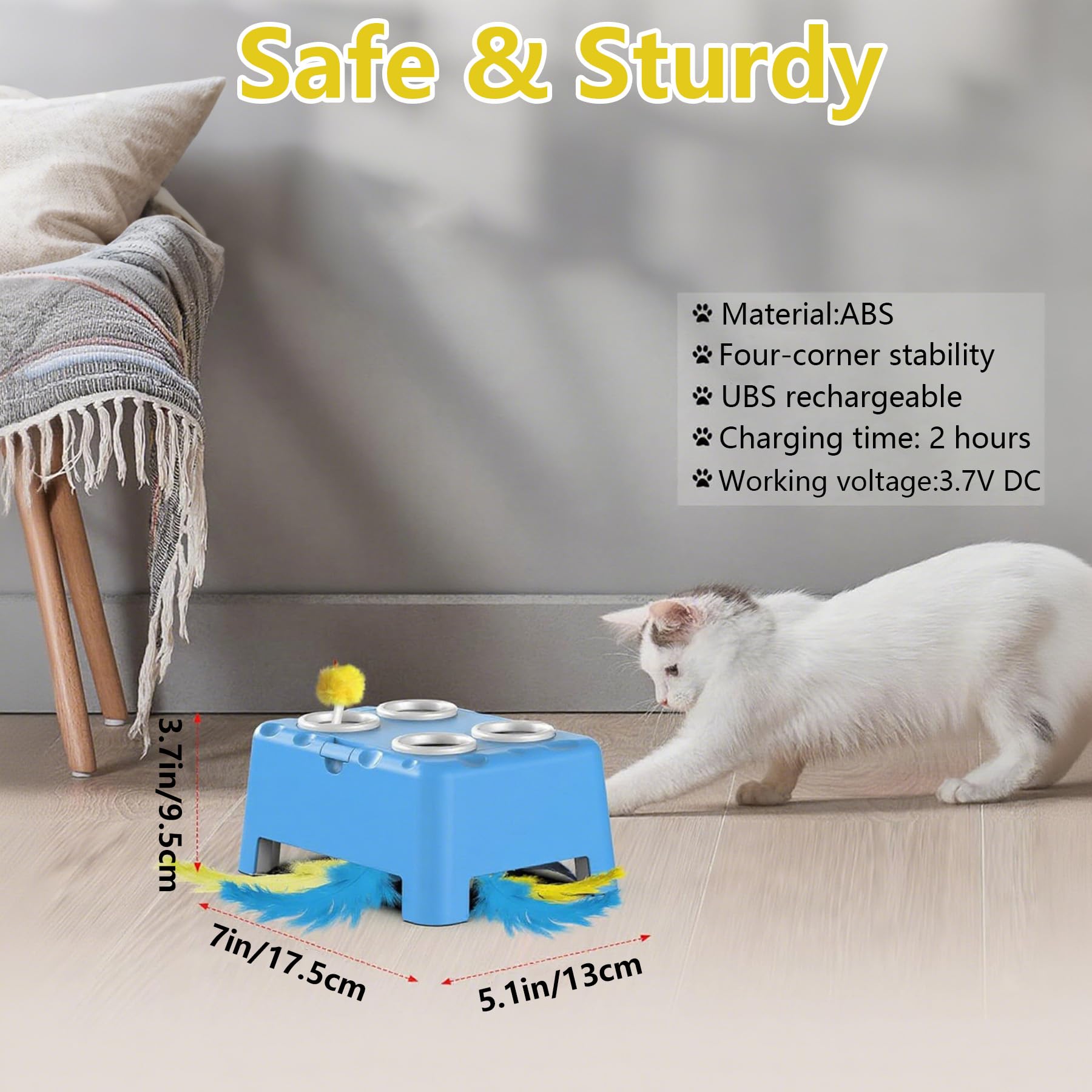 STERIX 2-in-1 Interactive Cat Toy for Indoor Cats Automatic Kitten Toys Moving Concealed Feathers,4 Holes Mice Whack A Mole Cat Kitten Toy,Indoor exercise toy for bored adult cats & kittens