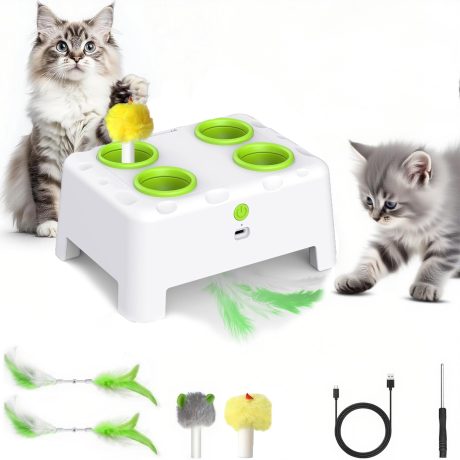 STERIX 2-in-1 Interactive Cat Toy for Indoor Cats Automatic Kitten Toys Moving Concealed Feathers,4 Holes Mice Whack A Mole Cat Kitten Toy,Indoor exercise toy for bored adult cats & kittens