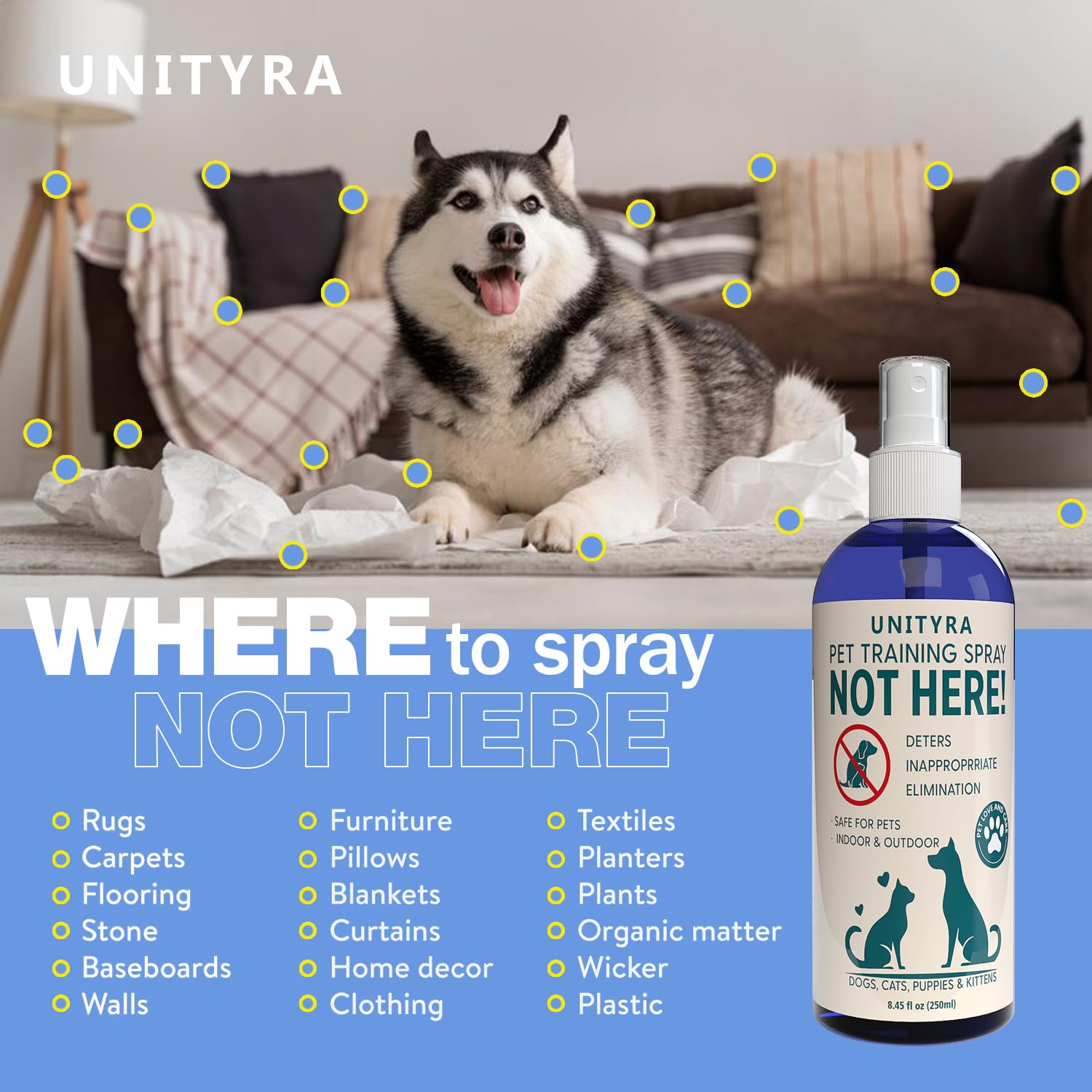 بخاخ نوت هير للكلاب والقطط والجراء - مانع بول الحيوانات الاليفة والمضغ - بخاخ طارد للتبول داخل المنزل وخارجه - يمنع التبول والتبرز - تدريب على استخدام النونية وتصحيح السلوك للسجاد والارضيات