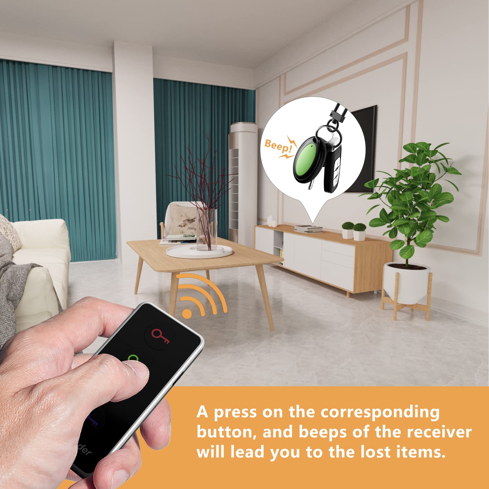 جهاز البحث عن بعد المفقود مع ضوء LED - محدد موقع مفاتيح نطاق 132 قدم مع 4 علامات استرداد - جهاز يصدر ضوضاء للمفاتيح وجهاز التحكم عن بعد