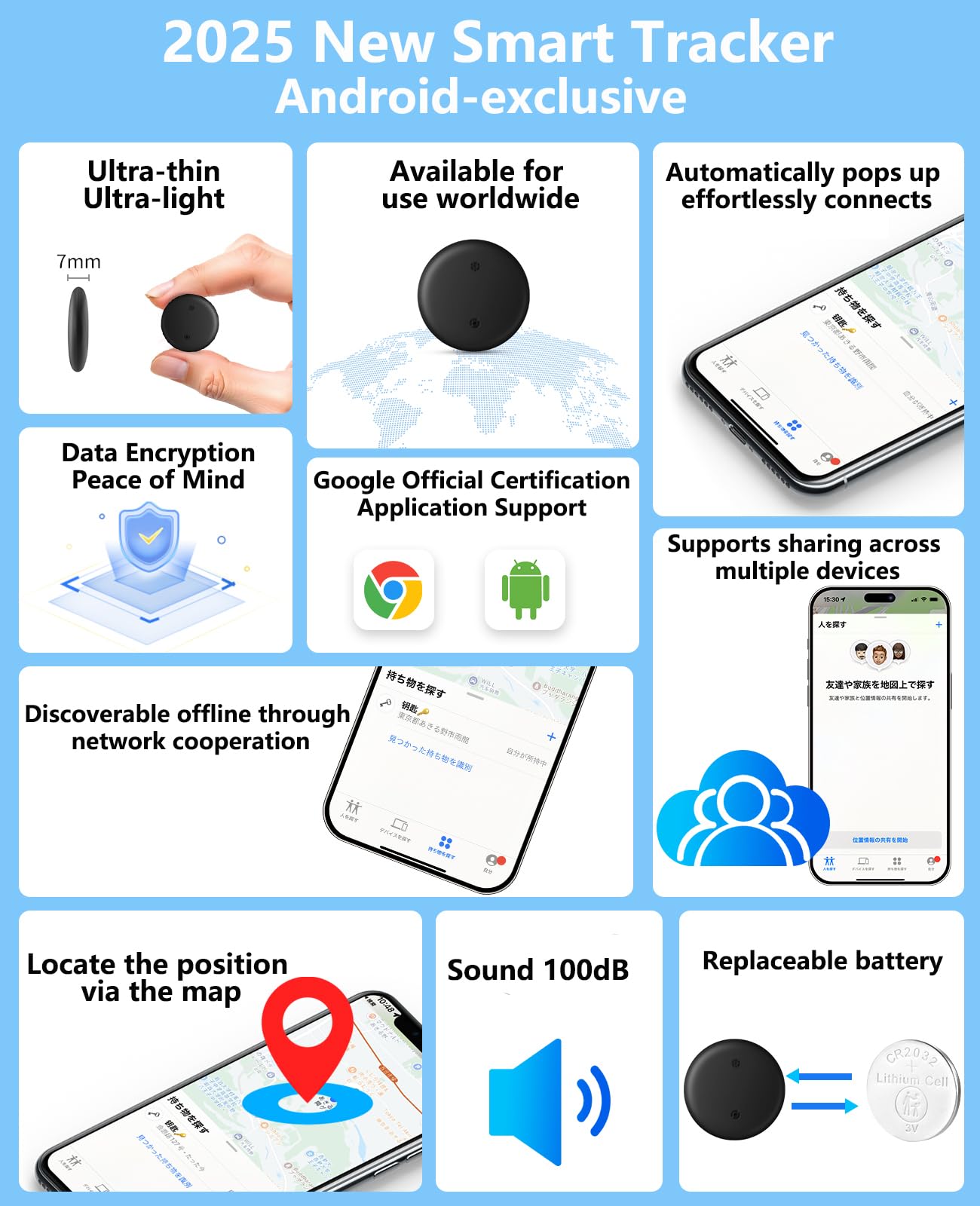 جهاز تتبع ذكي بنظام اندرويد (2025)، يعمل مع تطبيق جوجل فايند هاب/فايند ماي ديفايس (اندرويد فقط) وتحديد موقع بطاقة التتبع للمفاتيح والأمتعة شنطة الظهر وما إلى ذلك، (ليس لأجهزة ابل) لون أسود، قطعتين