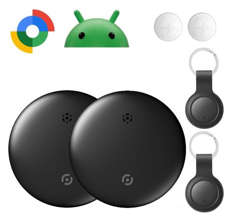 جهاز تتبع ذكي بنظام اندرويد (2025)، يعمل مع تطبيق جوجل فايند هاب/فايند ماي ديفايس (اندرويد فقط) وتحديد موقع بطاقة التتبع للمفاتيح والأمتعة شنطة الظهر وما إلى ذلك، (ليس لأجهزة ابل) لون أسود، قطعتين