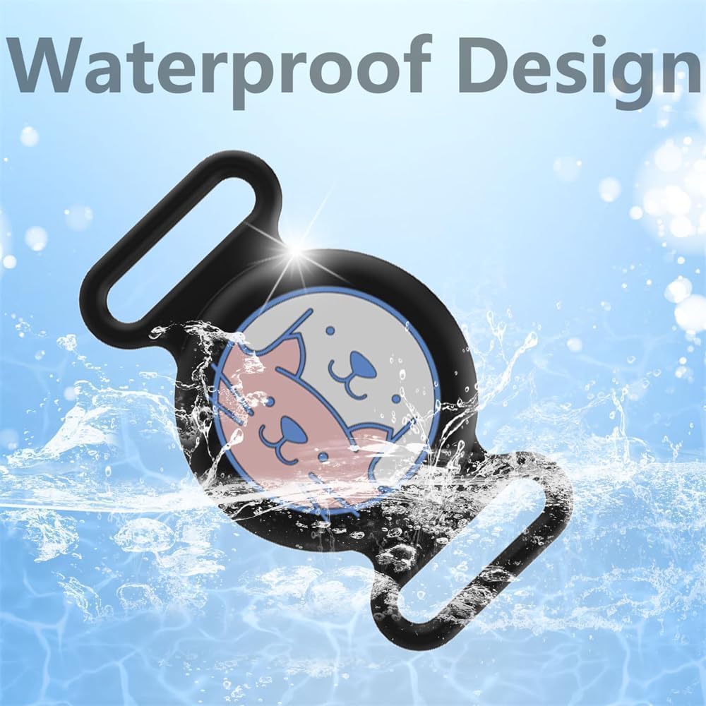 حامل طوق الحيوانات الاليفة لجهاز ايرتاج من جويز، عبوة من 2 حافظة سيليكون مقاومة للماء لجهاز ايرتاج، ملحقات تتبع الحيوانات الاليفة مضادة للضياع باللون الاسود والابيض، غطاء جهاز تتبع GPS مضاد للصدمات