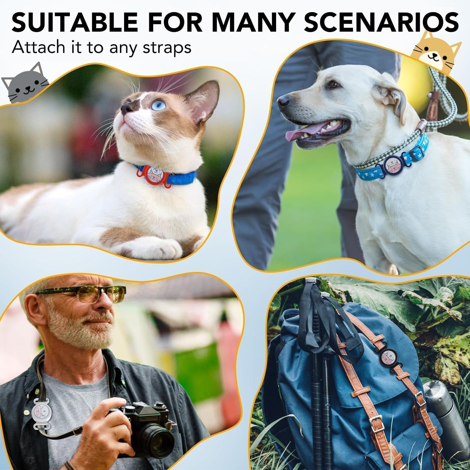 حامل طوق الحيوانات الاليفة لجهاز ايرتاج من جويز، عبوة من 2 حافظة سيليكون مقاومة للماء لجهاز ايرتاج، ملحقات تتبع الحيوانات الاليفة مضادة للضياع باللون الاسود والابيض، غطاء جهاز تتبع GPS مضاد للصدمات