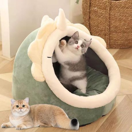 سرير شبه مغلق بتصميم كهف قابل للحمل مع كرة مخملية وقاعدة مانعة للانزلاق قابل للغسيل للاستخدام الداخلي للحيوانات الأليفة والكلاب الصغيرة والقطط متوسطة الحجم (لون أخضر، مقاس متوسط)