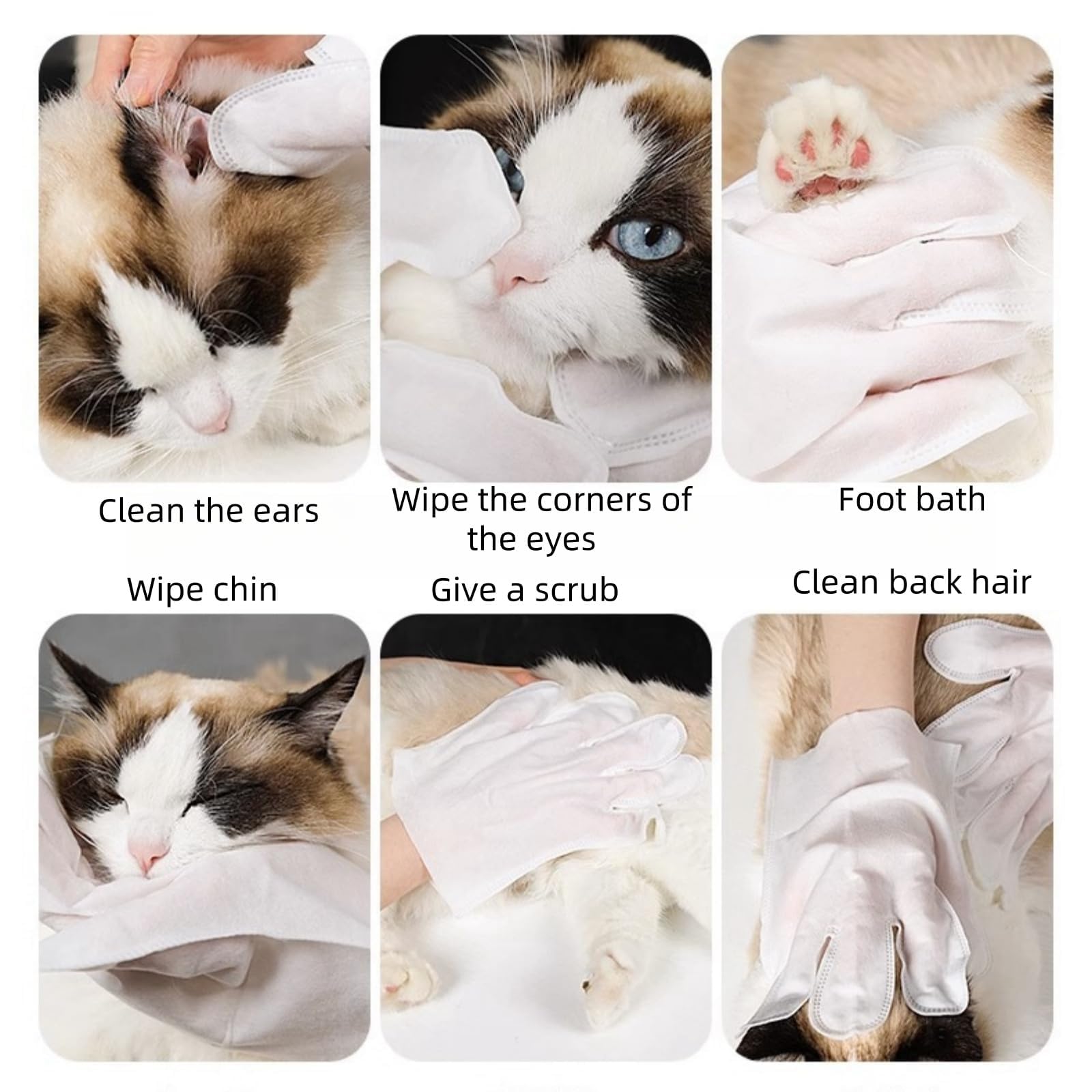 مجموعة مناديل تنظيف للحيوانات الأليفة للكلاب والقطط من ميمو بير، مناديل إزالة الروائح الكريهة مضادة للحساسية للقطط، قفازات تنظيف الفراء والأرداف للحيوانات الأليفة للكلاب - 6 قطع (1 عبوة)