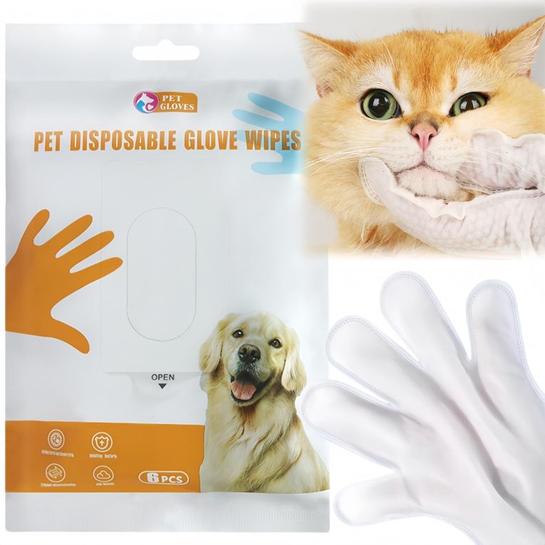 مجموعة مناديل تنظيف للحيوانات الأليفة للكلاب والقطط من ميمو بير، مناديل إزالة الروائح الكريهة مضادة للحساسية للقطط، قفازات تنظيف الفراء والأرداف للحيوانات الأليفة للكلاب - 6 قطع (1 عبوة)