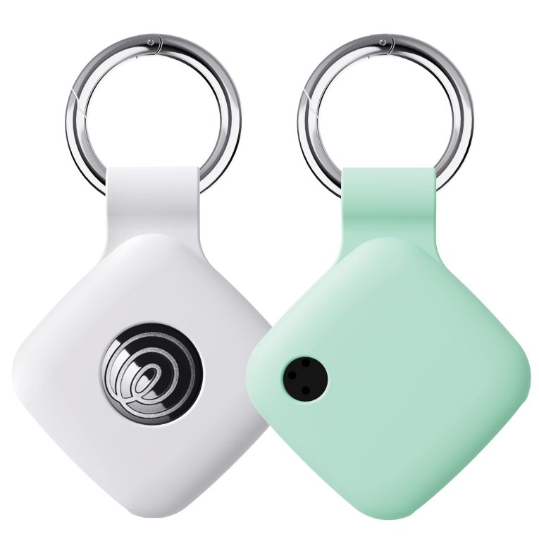 واي دبليو اكس تي دبليو [عبوة من 2 حافظة سيليكون لحامل جهاز التتبع تايل ميت 2024 / ميت 2022 مع سلسلة مفاتيح، غطاء حماية امن وناعم مضاد للضياع للمفاتيح والحقائب واطواق القطط والكلاب (ابيض واخضر فاتح)