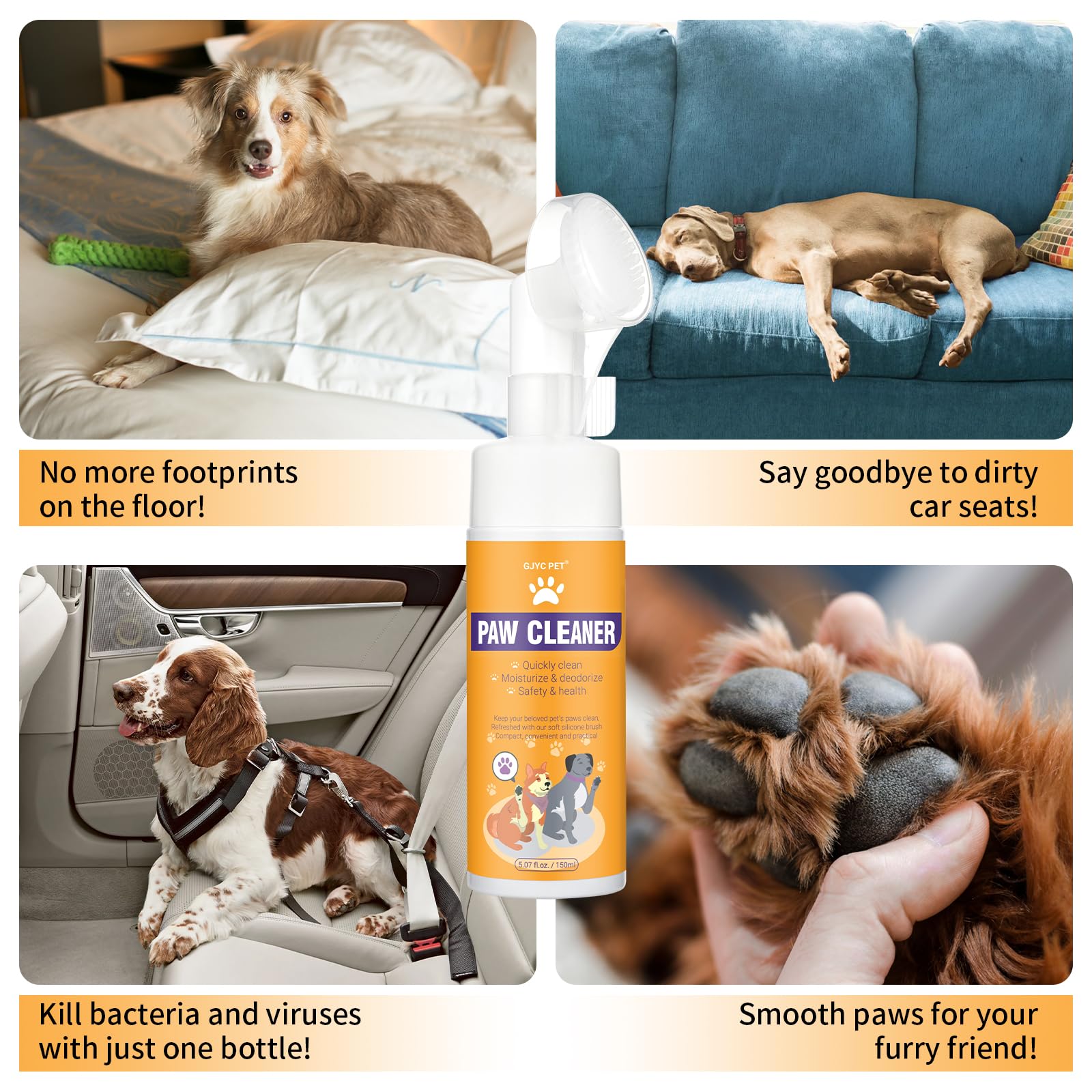 منظف مخالب، شامبو بدون ماء لتنظيف أقدام الكلاب والقطط من السيليكون، برائحة الورد، 5 أونصة، شامبو الحيوانات الأليفة بتصميم فريد