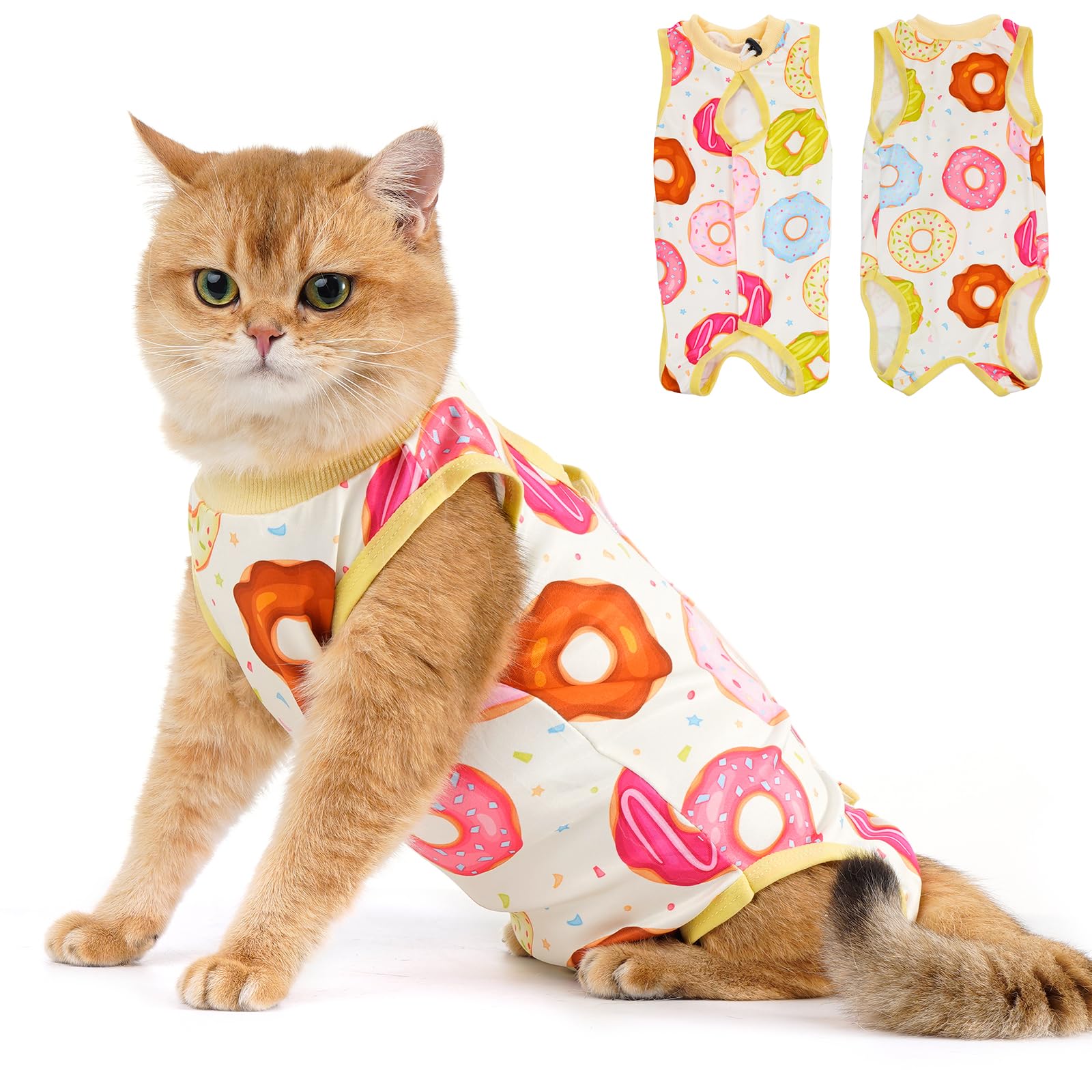 بدلة التعافي من جراحة القطط من افونت، بدلة من قطعة واحدة بديلة بعد الجراحة لتخفيف القلق والتهدئة، بنمط جلد البقرة، مقاس S، أصفر