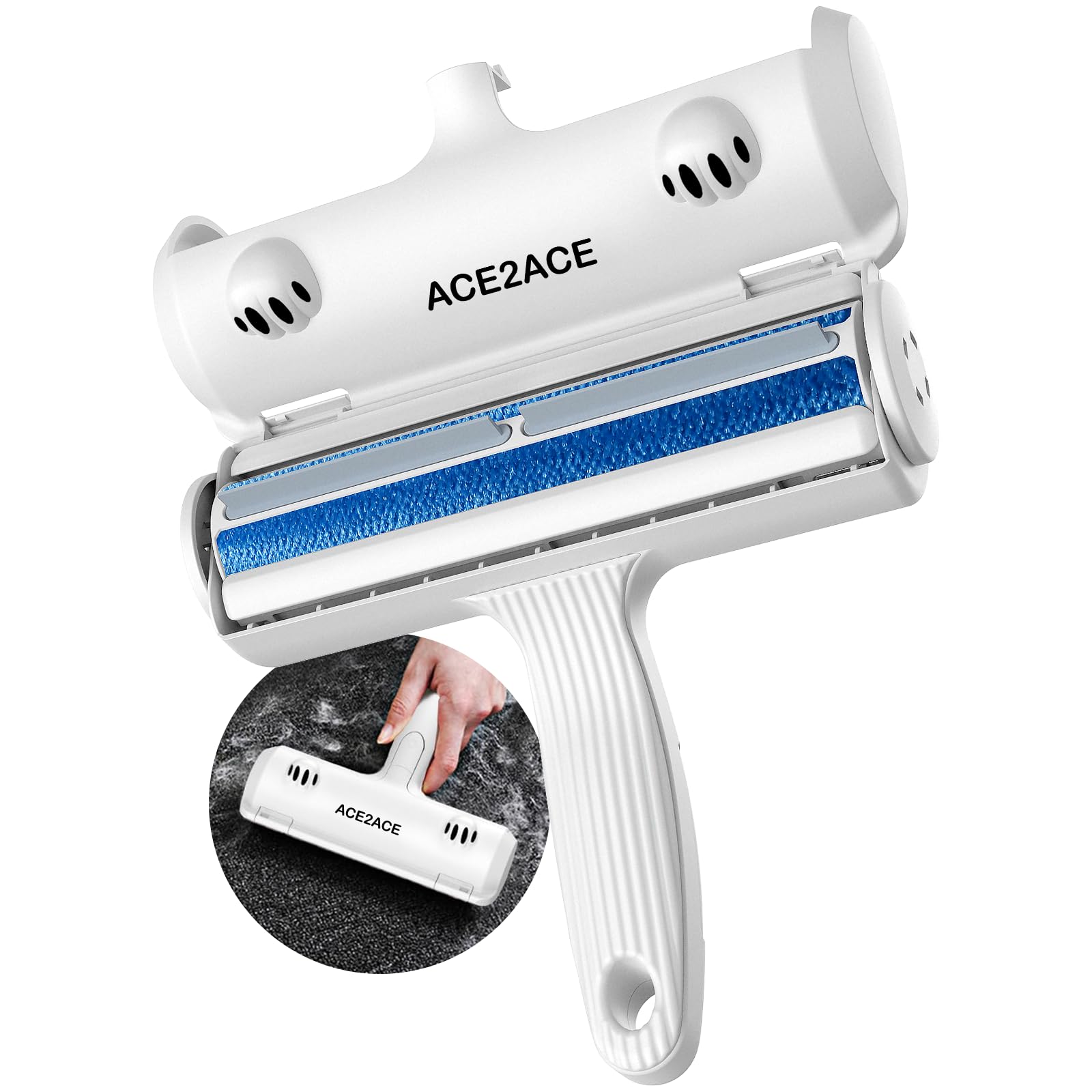 بكرة إزالة شعر الحيوانات الأليفة المريحة القابلة لإعادة الاستخدام للكلاب والقطط سهلة التنظيف الذاتي لإزالة الشعر من السجاد والأثاث والبسط والغسيل والملابس والفراش والأريكة من ايس تو ايس، أبيض