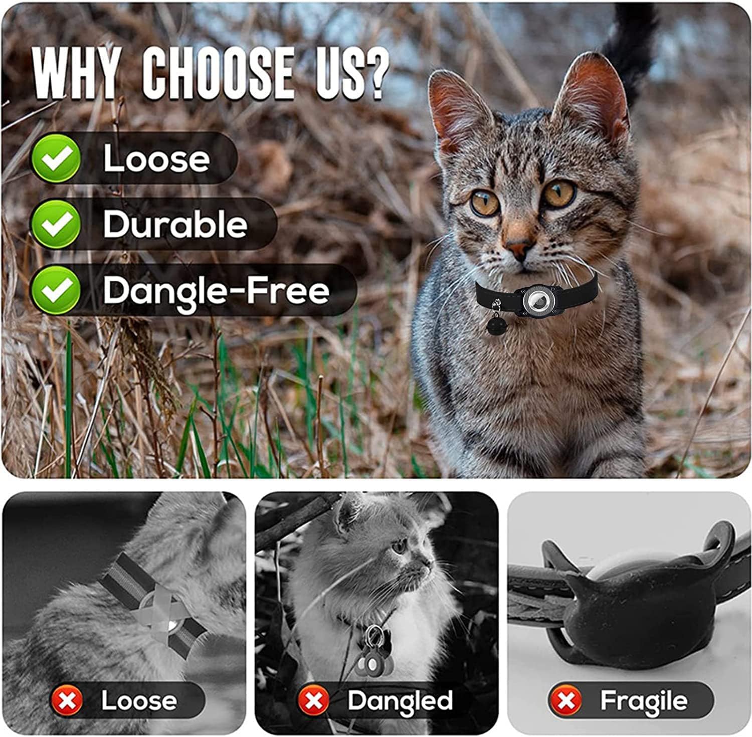 طوق خفيف الوزن لتتبع القطط الصغيرة بتصميم مزود بحامل لجهاز ابل ايرتاج مدمج وجرس ونظام تحديد المواقع العالمي GPS للقطط الصغيرة والجراء من الجنسين من لينجي