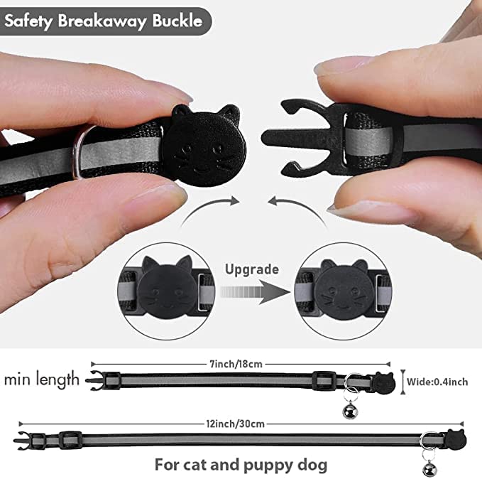 طوق لجهاز ايرتاج للحيوانات الاليفة مضاد للماء مع جرس ومشبك امان بتصميم عاكس وبعرض 3/8 انش، مناسب للكلاب والقطط، قطعة واحدة لون اسود
