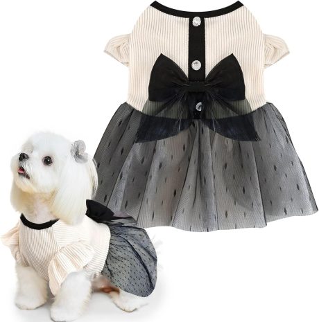 فستان اميرة للكلاب الصغيرة والقطط بتصميم عقدة فيونكة، ملابس صيفية جيدة التهوية مع اكمام مكشكشة، فساتين حيوانات أليفة لطيفة للمناسبات الخاصة مثل حفلات اعياد الميلاد وجلسات التصوير لـ5-6 قطط