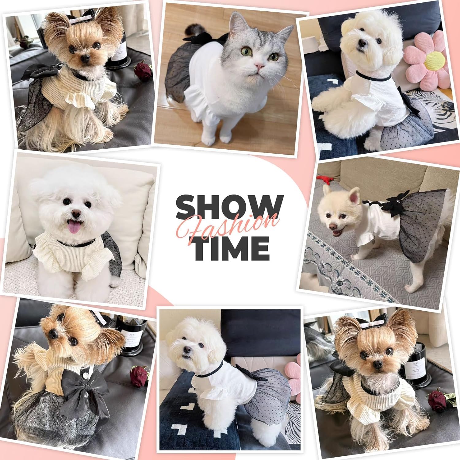 فستان اميرة للكلاب الصغيرة والقطط بتصميم عقدة فيونكة، ملابس صيفية جيدة التهوية مع اكمام مكشكشة، فساتين حيوانات أليفة لطيفة للمناسبات الخاصة مثل حفلات اعياد الميلاد وجلسات التصوير لـ5-6 قطط