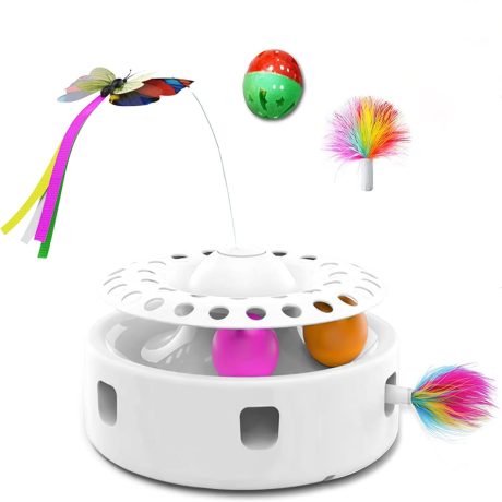 لعبة قطط إلكترونية تفاعلية ذكية 3 في 1كرات جرس كاتنيب للتتبع بتصميم فراشات ترفرف بحركة عشوائية تدريبات للأماكن الداخلية للقطط (أبيض)