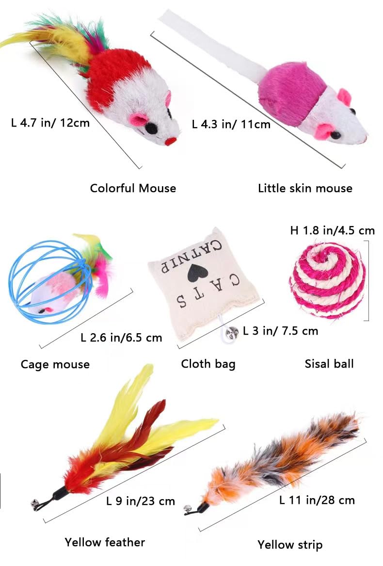 مجموعة لوازم ألعاب القطط الصغيرة مع نفق ثلاثي الفتحات وفأر تفاعلي وعصا قطط وكرات غولف من الريش وكرات منفوشة للعب القطط من كايدرين، رائعة للقطط، 25 قطعة