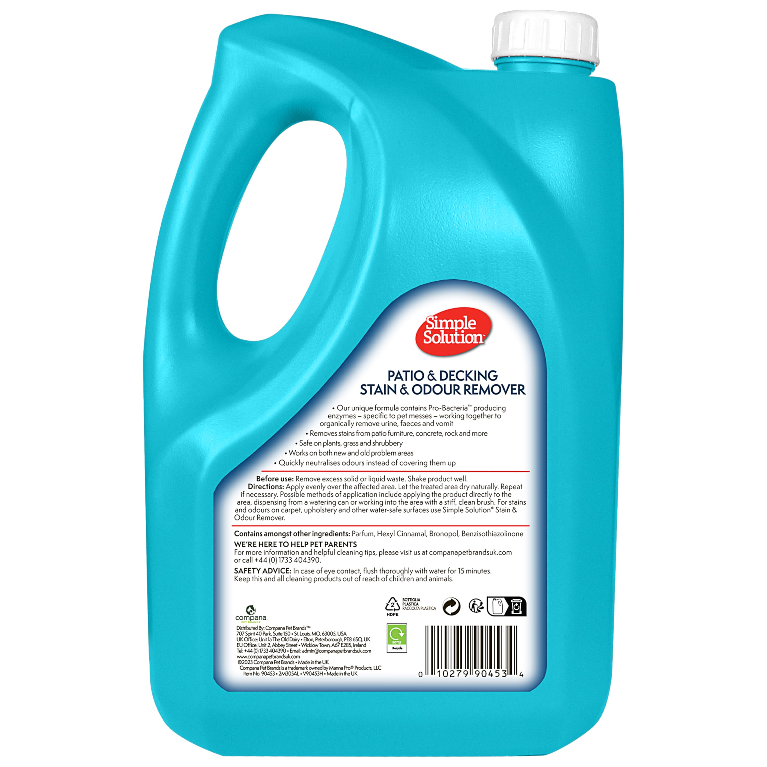 مزيل البقع والروائح الكريهة للفناء الخارجي والأسطح للحيوانات الأليفة، من سيمبل سولوشن، فضي، 4 لتر