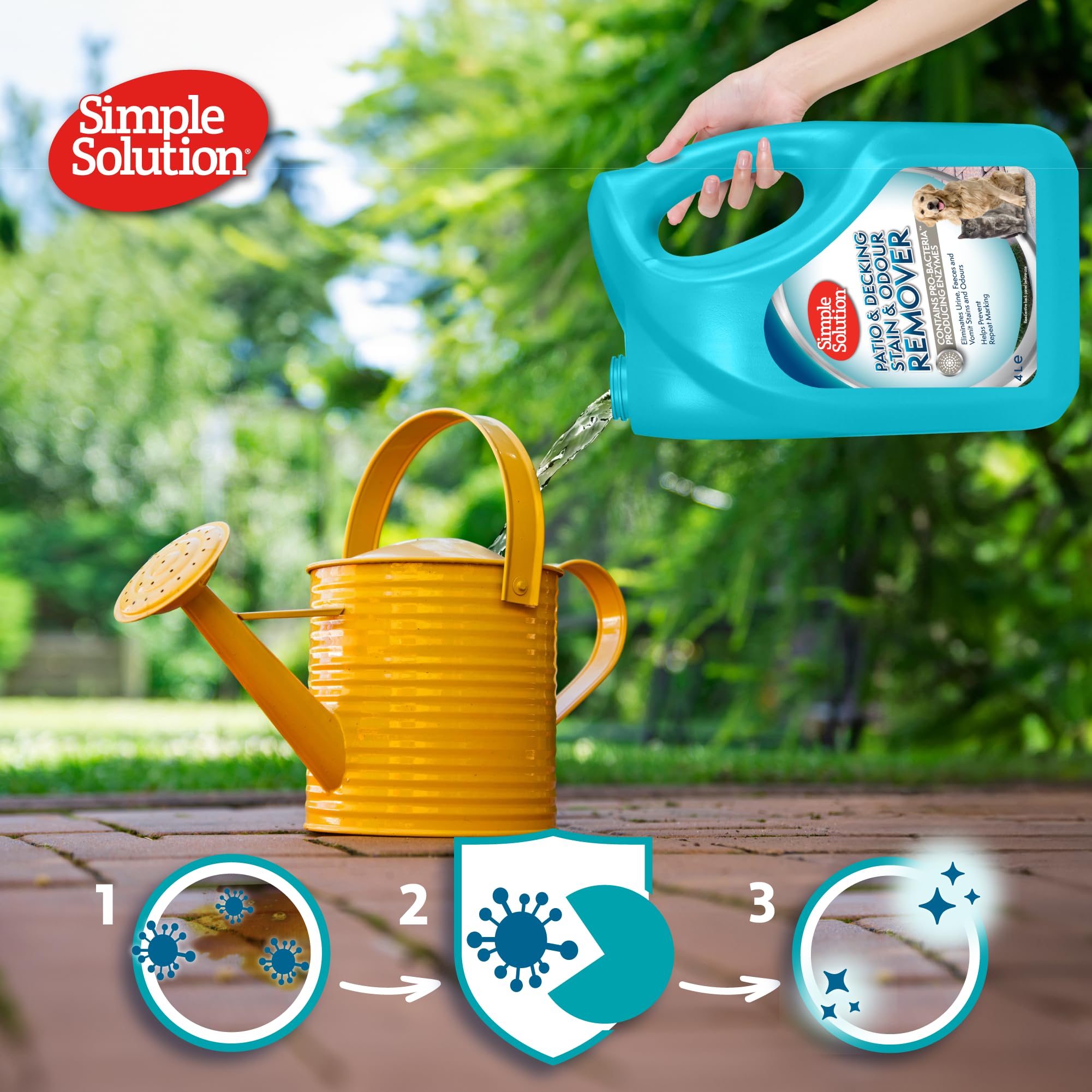 مزيل البقع والروائح الكريهة للفناء الخارجي والأسطح للحيوانات الأليفة، من سيمبل سولوشن، فضي، 4 لتر