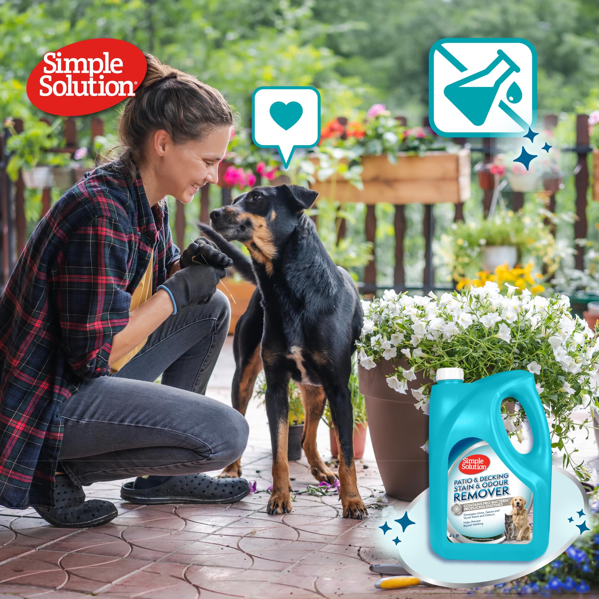 مزيل البقع والروائح الكريهة للفناء الخارجي والأسطح للحيوانات الأليفة، من سيمبل سولوشن، فضي، 4 لتر