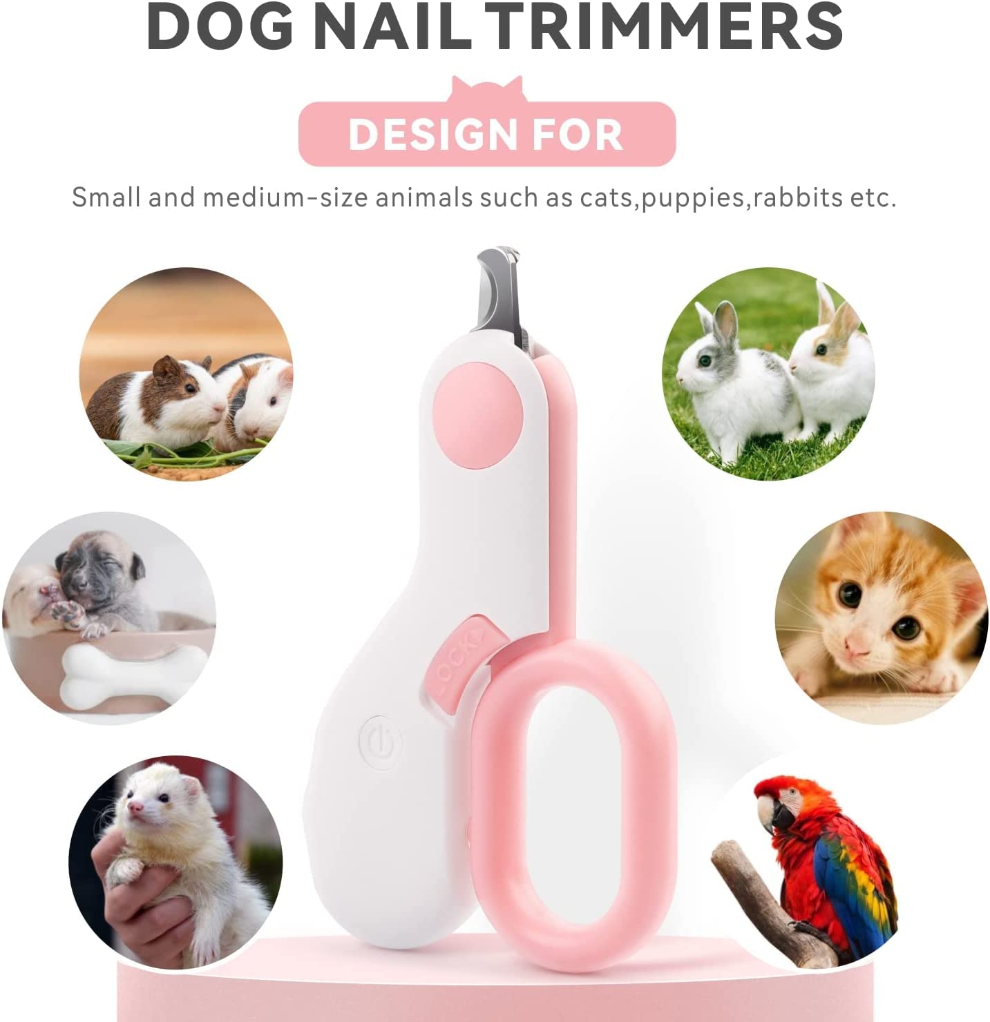 مقص صغير لاظافر الحيوانات الاليفة قصافة اظافر مزودة بضوء LED لتشذيب القطط لتجنب القص الزائد مناسبة للهررة والارانب والطيور والحيوانات الصغيرة الاخرى تجميل من فيسمول