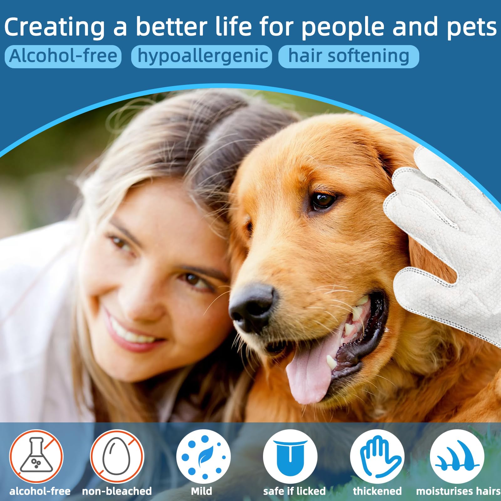 مناديل غسيل الحيوانات الأليفة للكلاب والقطط، قفاز تنظيف وإزالة الروائح الكريهة بدون رائحة، لأذني الجراء والعينين والأرداف والكفوف، مناديل استحمام سميكة لتهدئة وتغذية الفراء للعناية والسفر، 6 قطع