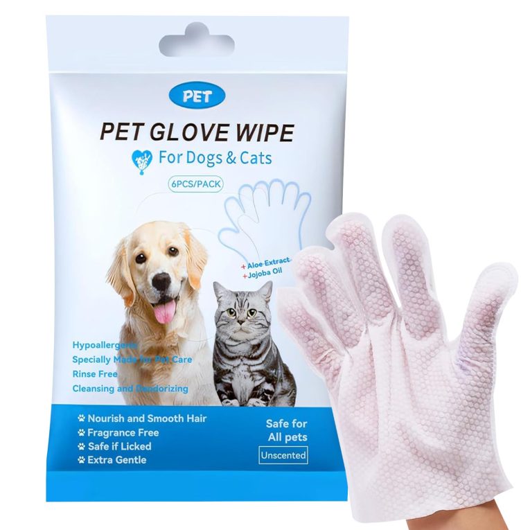 مناديل غسيل الحيوانات الأليفة للكلاب والقطط، قفاز تنظيف وإزالة الروائح الكريهة بدون رائحة، لأذني الجراء والعينين والأرداف والكفوف، مناديل استحمام سميكة لتهدئة وتغذية الفراء للعناية والسفر، 6 قطع