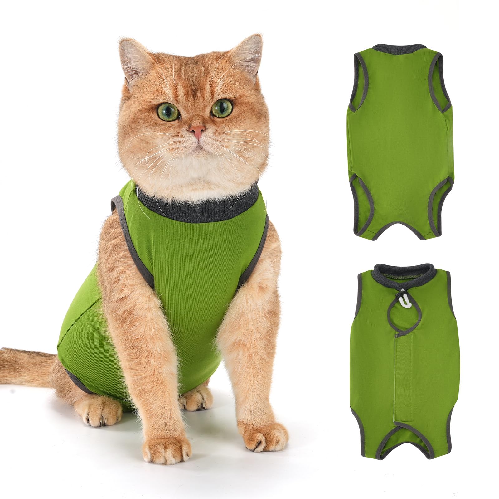 افونت بدلة تعافي القطط من قطعة واحدة جيدة التهوية ومضادة للعق للقطط، بدلة واقية بعد العمليات الجراحية، بديل مريح للياقة الالكترونية - اخضر (S)