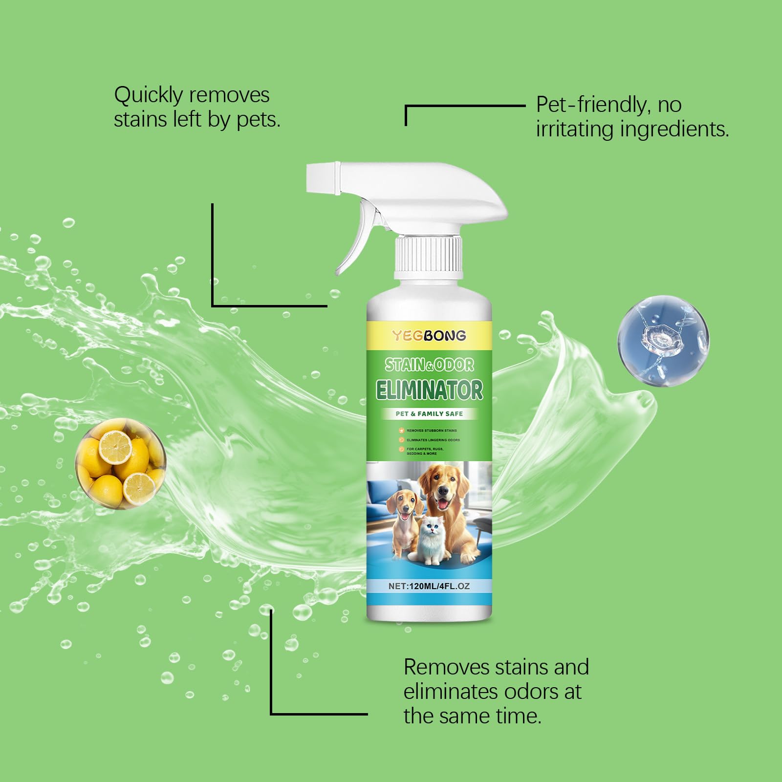 بخاخ قوي لازالة الروائح الكريهة للحيوانات الاليفة بتركيبة انزيمية متطورة لبول الكلاب والقطط للسجاد، مزيل للروائح الكريهة لفضلات القطط والسجاد، لطيف وامن للحيوانات الاليفة